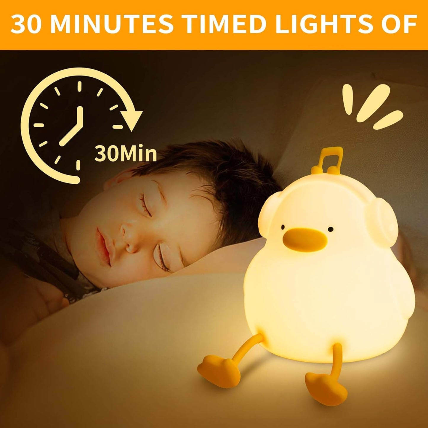 Duck Night Light, Squishy Silicone Nightlight for Baby Nursery with 30 Minutes Timer, Cute Duck Lamp Rechargeable Bedside Lamp with Touch Control for Kids Boys Girls Bedrooms, Living Room