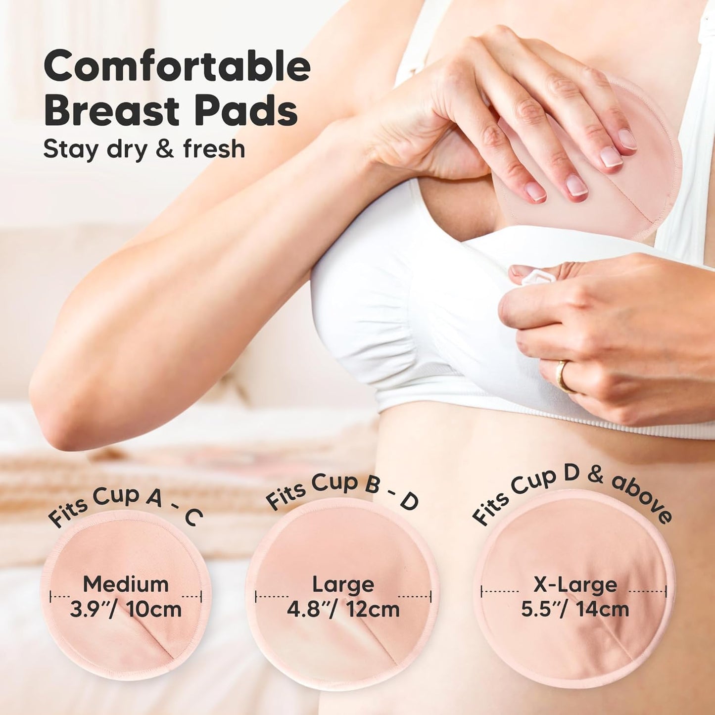 Organic Nursing Pads - 14 Washable Viscose Derived from Bamboo Breastfeeding Pads, Wash Bag, Reusable Breast Pads for Breastfeeding, Nipple Pads for Breastfeeding Essentials(Pink Sand, L 4.8")