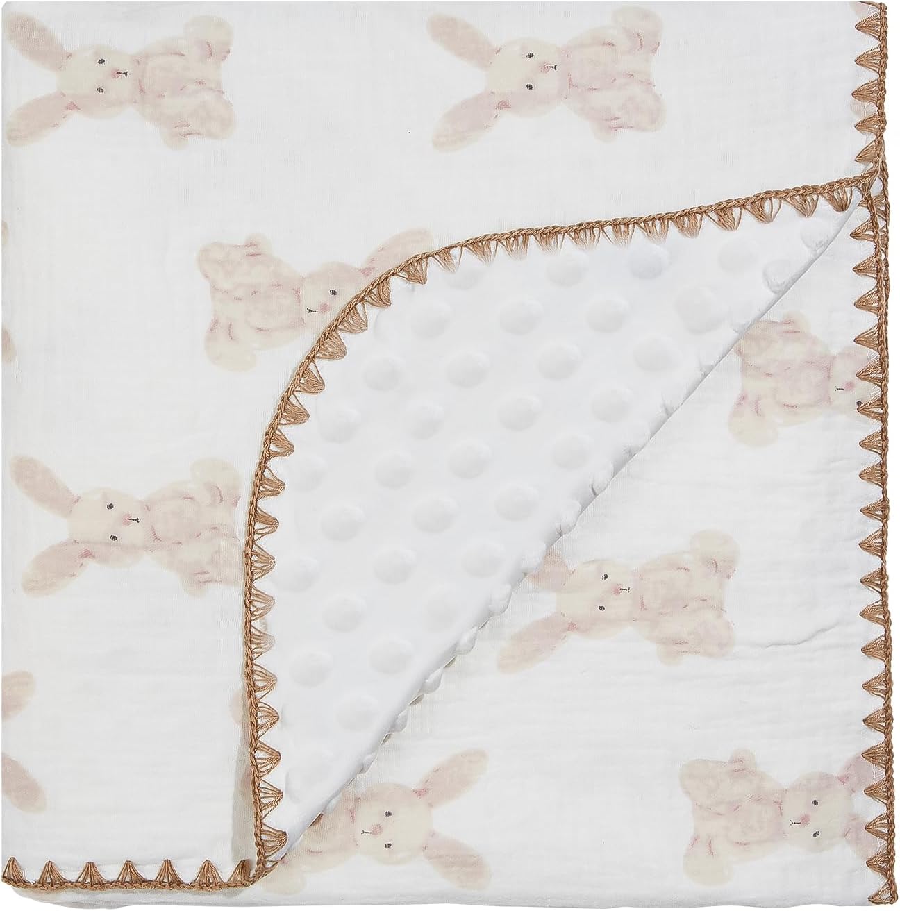 Baby Blanket Double Layer Cotton 40 x 40 Soft Receiving Blanket with Pattern Machine Washable Bunny