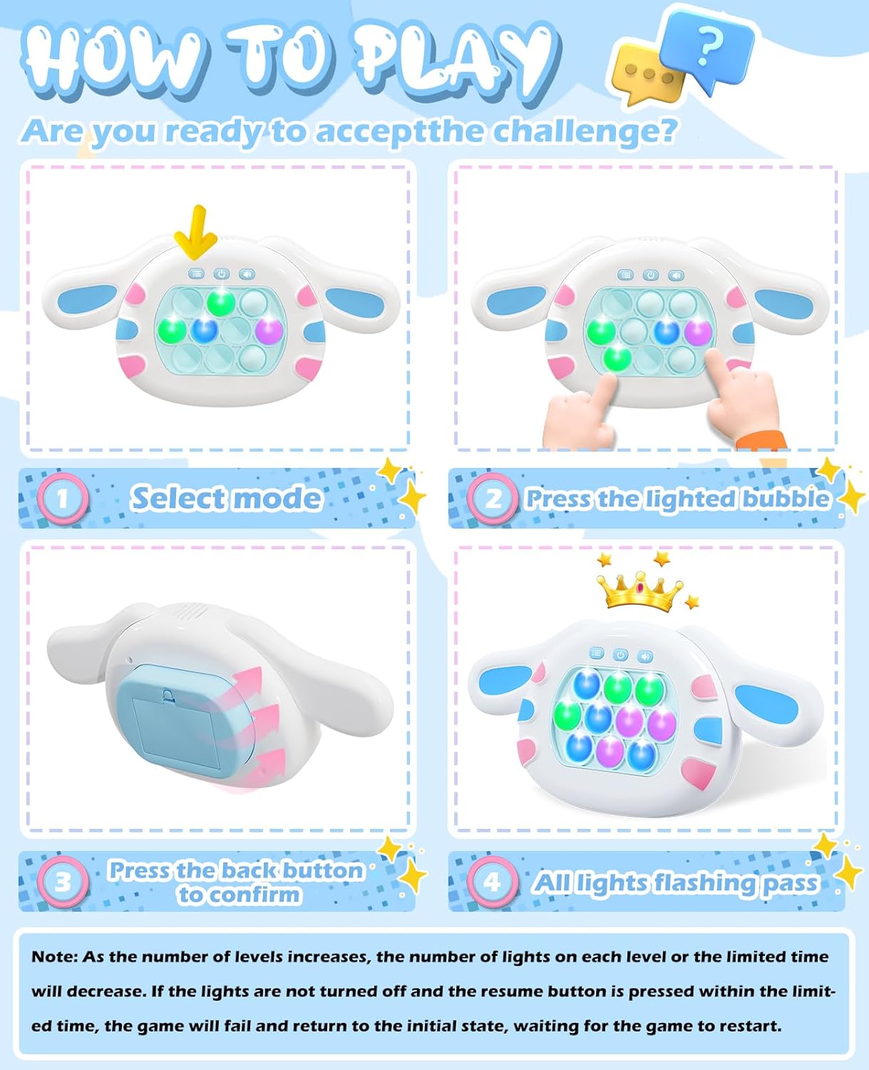 Pop Game Light Up Fidget Toy Fast Push Travel Games Gifts for Kids Ages 8-12 Teen Christmas Valentine's Day Autism Relief Accessories Toys for 3 4 5 6 7 8 9 Year Old Boy Girl Birthday Gift Idears