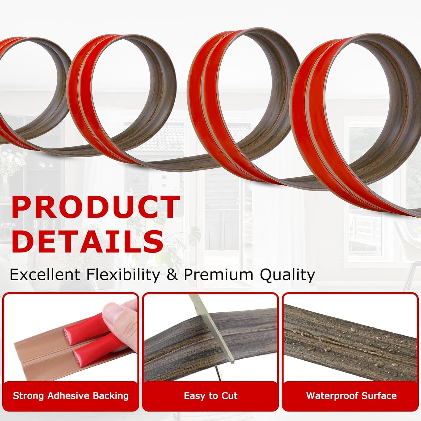 Flexible Wall Corner Protector Moulding Trim Peel and Stick Wall Corner Guards Edge Protector Self Adhesive Molding Trim Strip for Edge Ceiling (Smoked Brown Wood Grain, 1.6 in x 20 Ft)