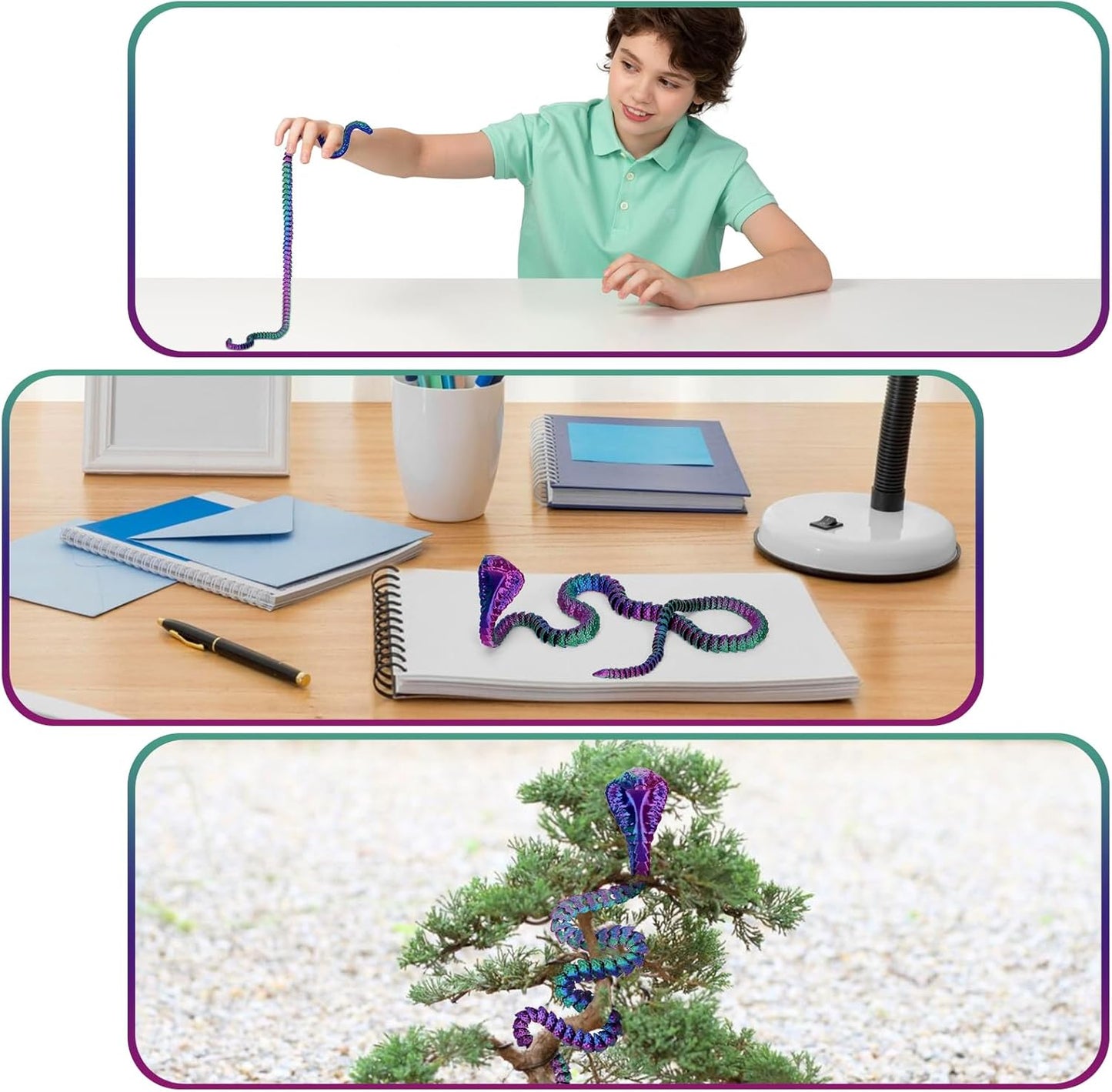 3D Printed Snake 3D Printed Animals 26in Printed Cobra Fidget Toys for Adults 3D Printed Articulated Cobra Flexiable Crystal Snake Toys for Home Office Decor