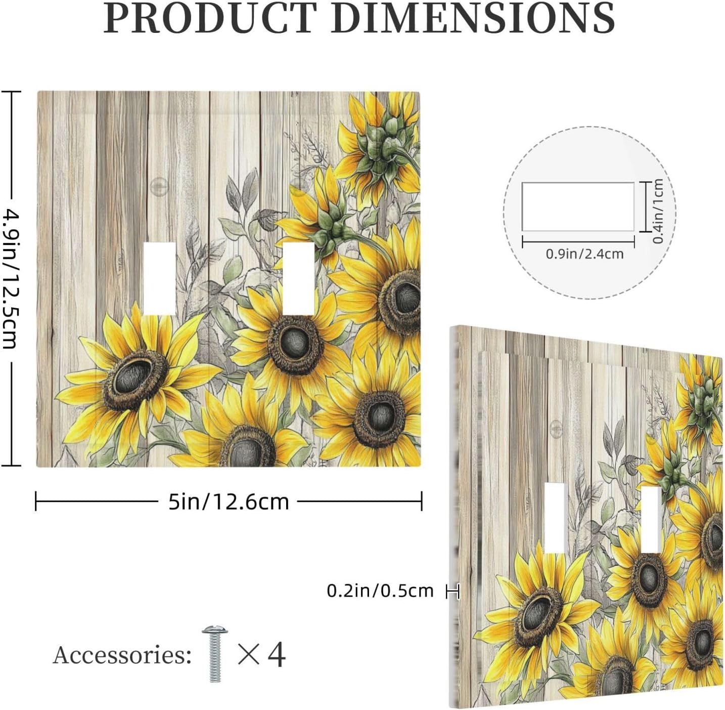 Decorative Switch Plates Floral Sunflower Rustic Flower Vintage Wood 2 Gang Double Toggle Outlet Light Switch Cover Wall Plate Electrical Faceplate For Farmhouse Cabin Decor