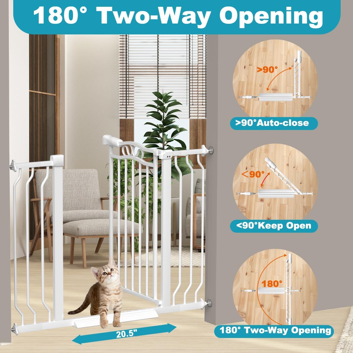 Extra Wide Dog Gate for Doorways 72-81.5 in, Walk Through Long Baby Gates for Large Openings, No Drill Child Safety Gate for Pets Kids Toddler, Doggy Barrier Indoor Metal, 30" Tall White