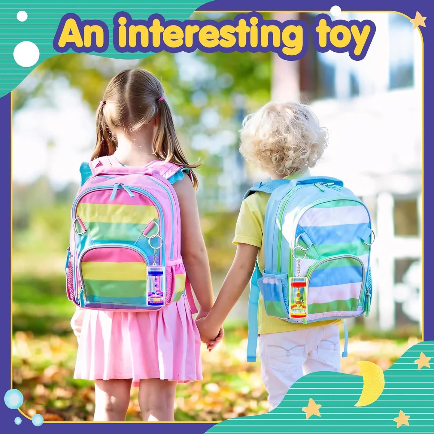 Liquid Motion Timer Key Chain - Sensory Bubbler Toy for Calming Fidget, Stress Relief - Water Bubble Desk Toy for Kids (1Box-8Pcs( Key Chain) Edition)