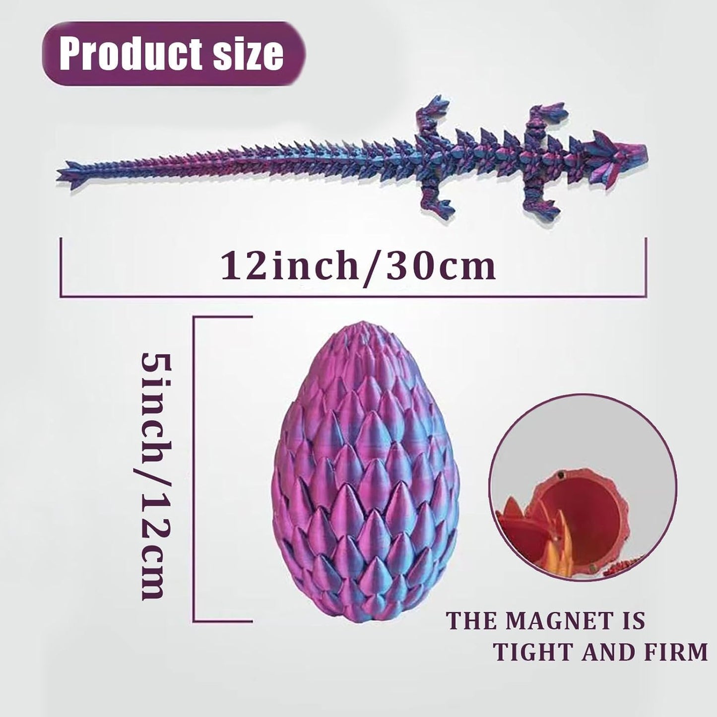 Surprise 3D Printed Dragon Egg Articulating Gemstone, 3D Printed Dragons, Relief Anxiety - Articulated Joints for Kids and Adults Home Office Decor Executive Desk Decor (Luminous)