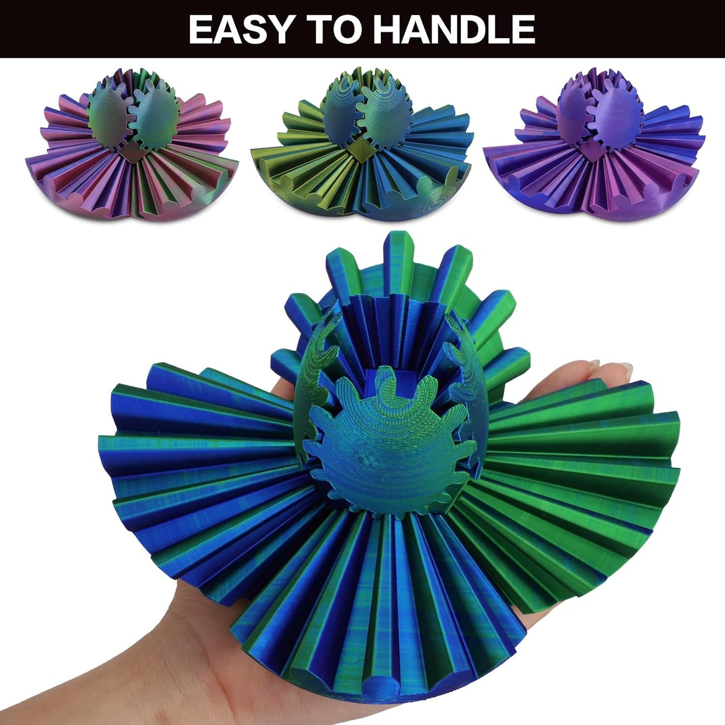 4-inch Larger 3D Printed Gear Ball - Marvellous Design Gear Sphere, Already Assembled 360° Rotatable Gearsphere, Steampunk Whirling Wonder Fidget for Stress and Anxiety Relief (Blue Green)