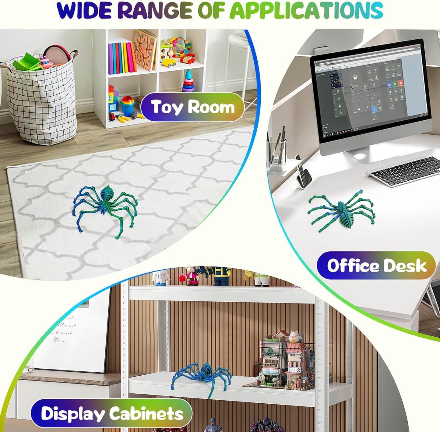 3D Printed Spider Fidget Toys, 1 Pack Articulated Fake Spider Figures Party Favors for Birthday Halloween Christmas, Stress Relief Desk Toys for Classroom Office Home (Laser-green)