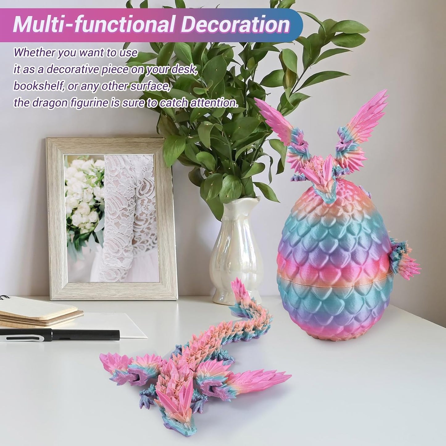 Antetek 3D Printed Dragon with Wings，3D Printed Dragon Egg，3D Printed Dragon in Egg， Movable Articulated Crystal Dragon Eggs with Dragon Inside with Wings