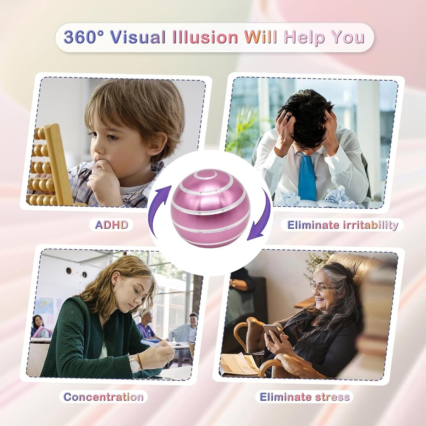 Desk-Toys for Fidget Kinetic-Cool-Gadgets: Cool-Stuff for Kid Children Teen Adult, Optical-Illusion Toy for Office School Home Women Men Christmas Stress-Relief-Gifts 180 Seconds Spinning