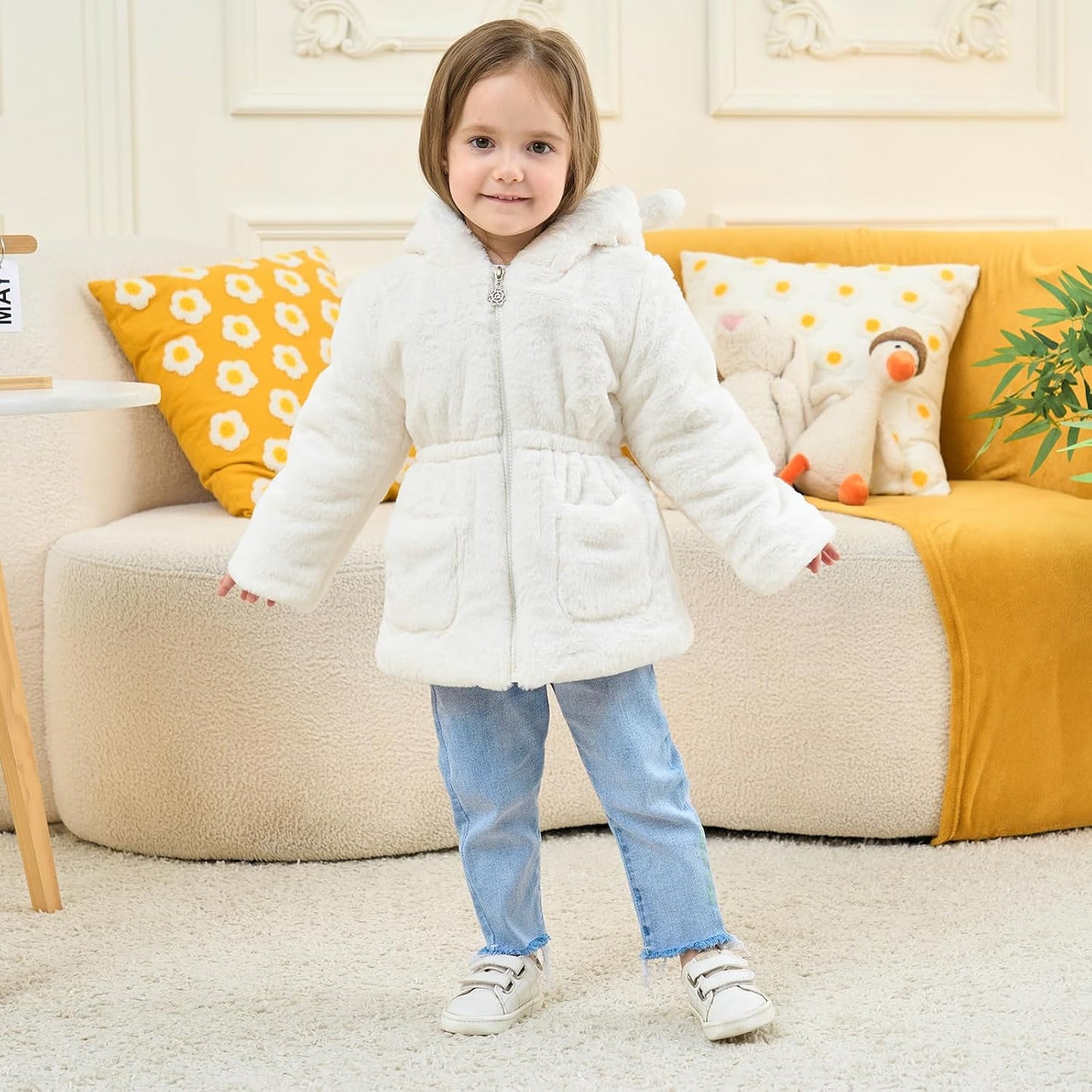 Mallimoda Girls Winter Warm Coats Ear Hooded Faux Fur Fleece Jacket