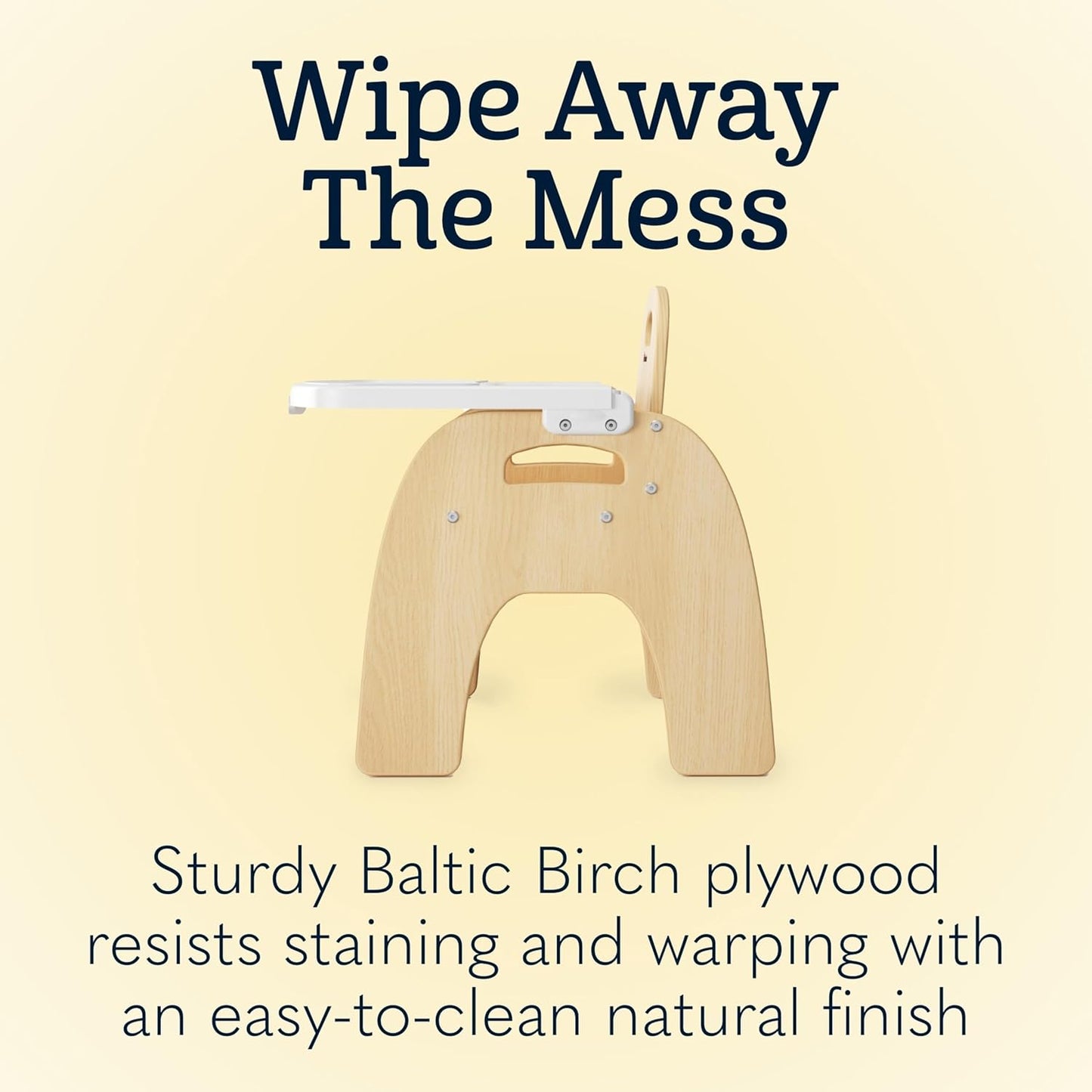 Foundations Easy Serve 5" Wood Feeding Chair for Toddlers, Adjustable Harness, Removable Dishwasher Safe Tray, “No Tip” Base, Baltic Birch Plywood