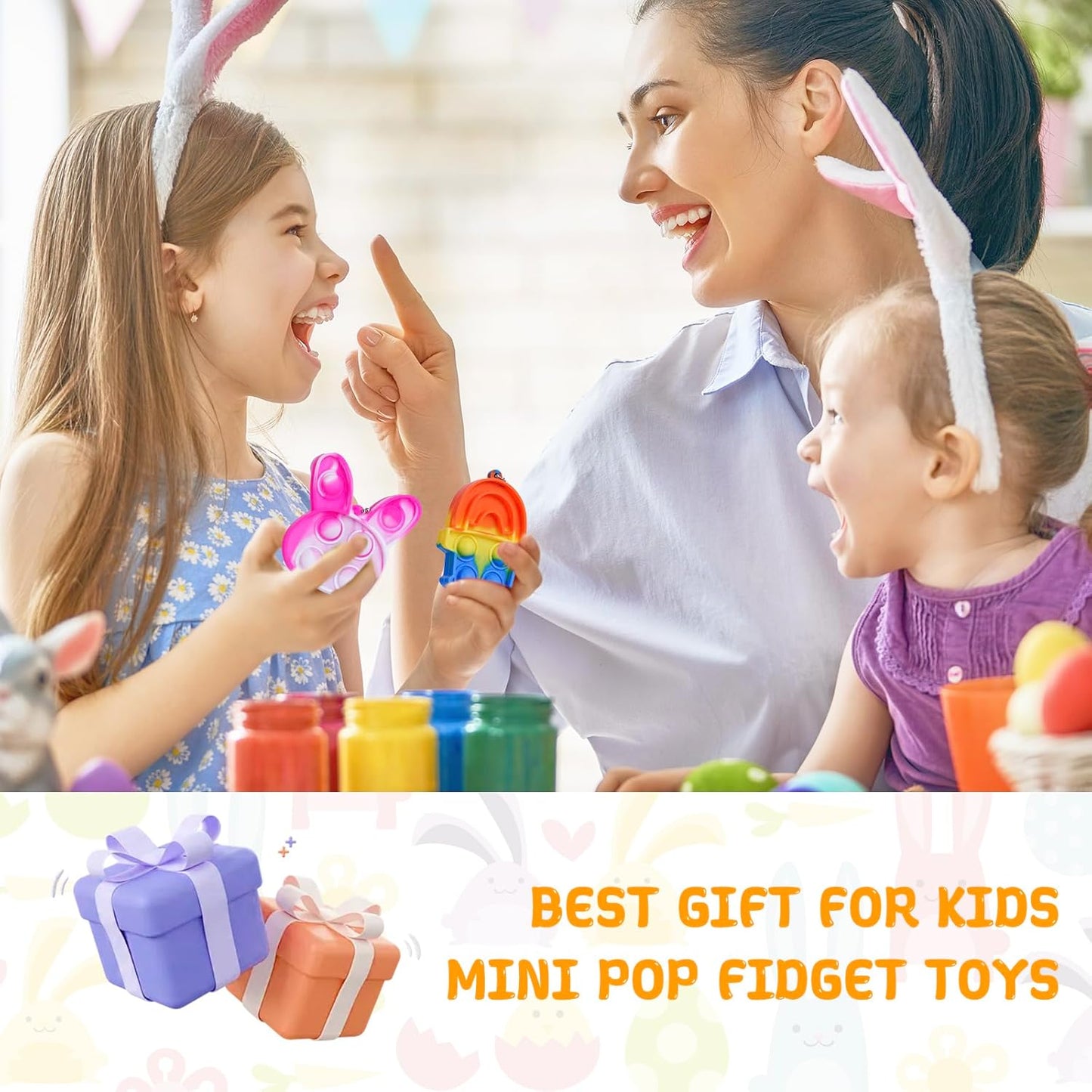 24Pcs Easter Pop Fidget Toys, Mini Easter Simple Pop Fidget Toys for Kids Boys Girls Toddlers Easter Basket Stuffers Gifts Egg Fillers Party Favors