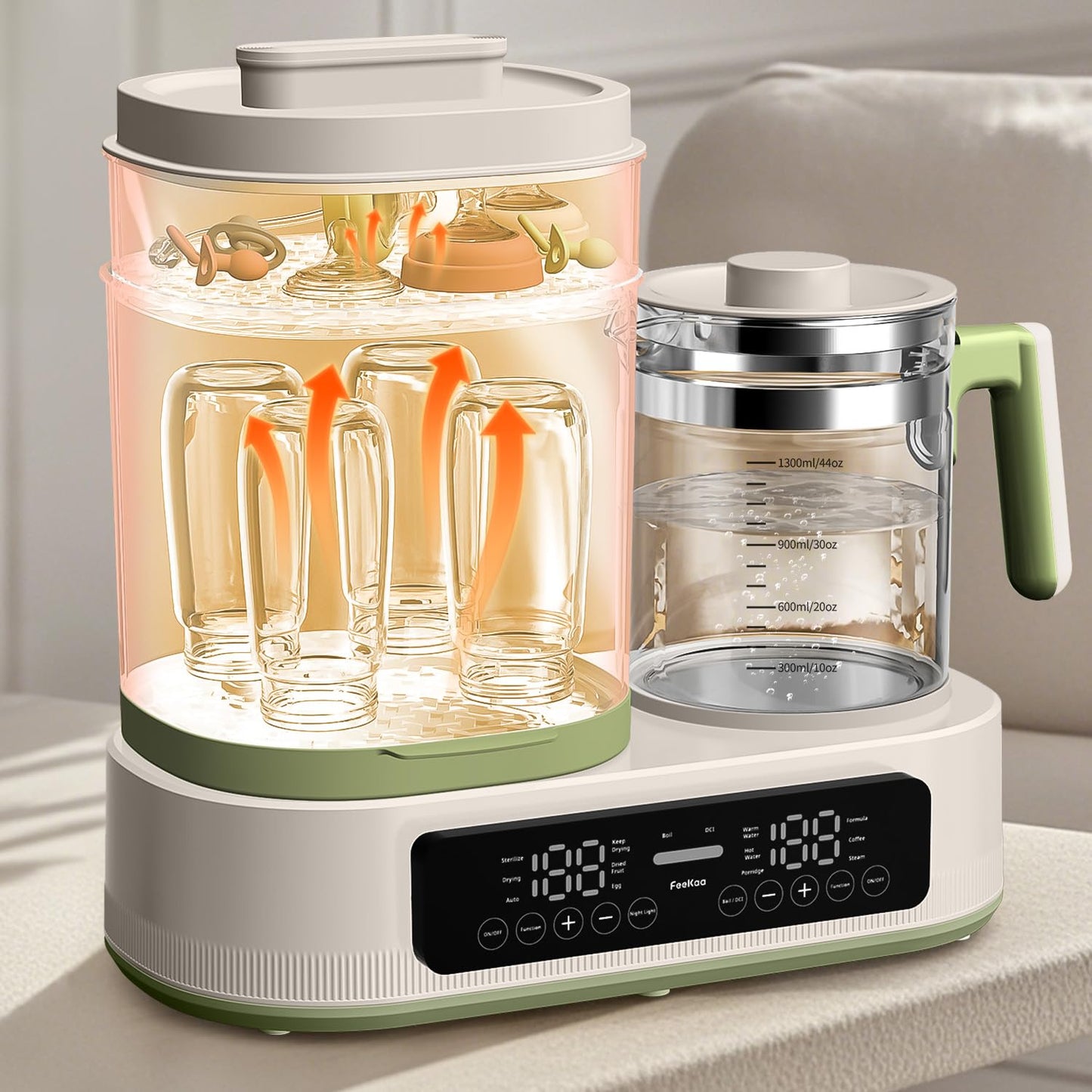 Feekaa Multifunctional Baby Bottle Warmer, Steamer and Dryer, 44oz Baby Formula Kettle Combo, Bottle Warmer for Breastmilk with Temperature Control, Water Warmer for Baby Formula, Electric Milk Warmer