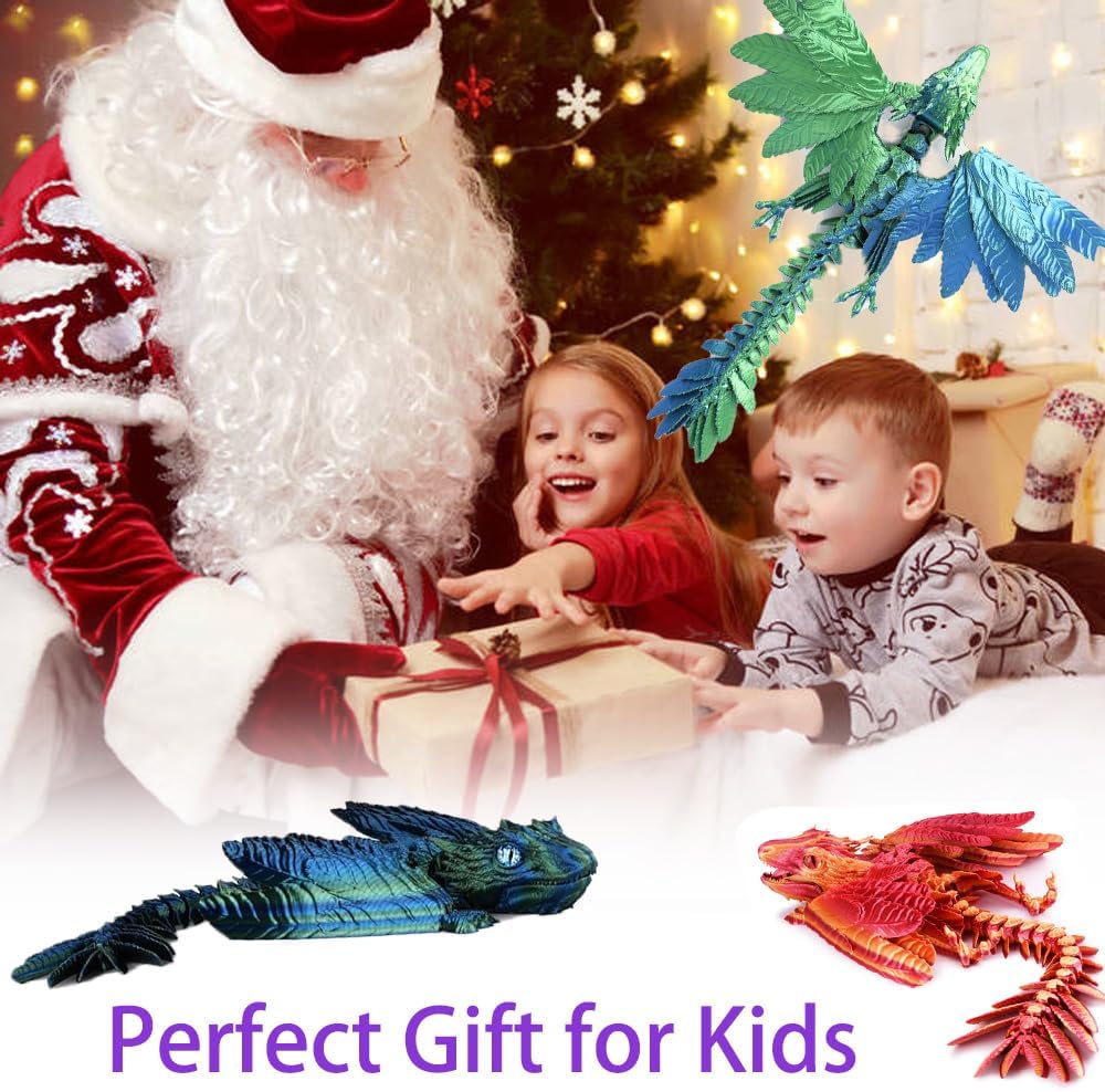 Feathered Wyvern Dragon, 3D Printed Dragon with Articulating Wings Animals Toys, 3D Printed Wyvern Dragon Fidget Toys Desktop Pet Desk Birthday Party Gift for Kids and Adults (Red)