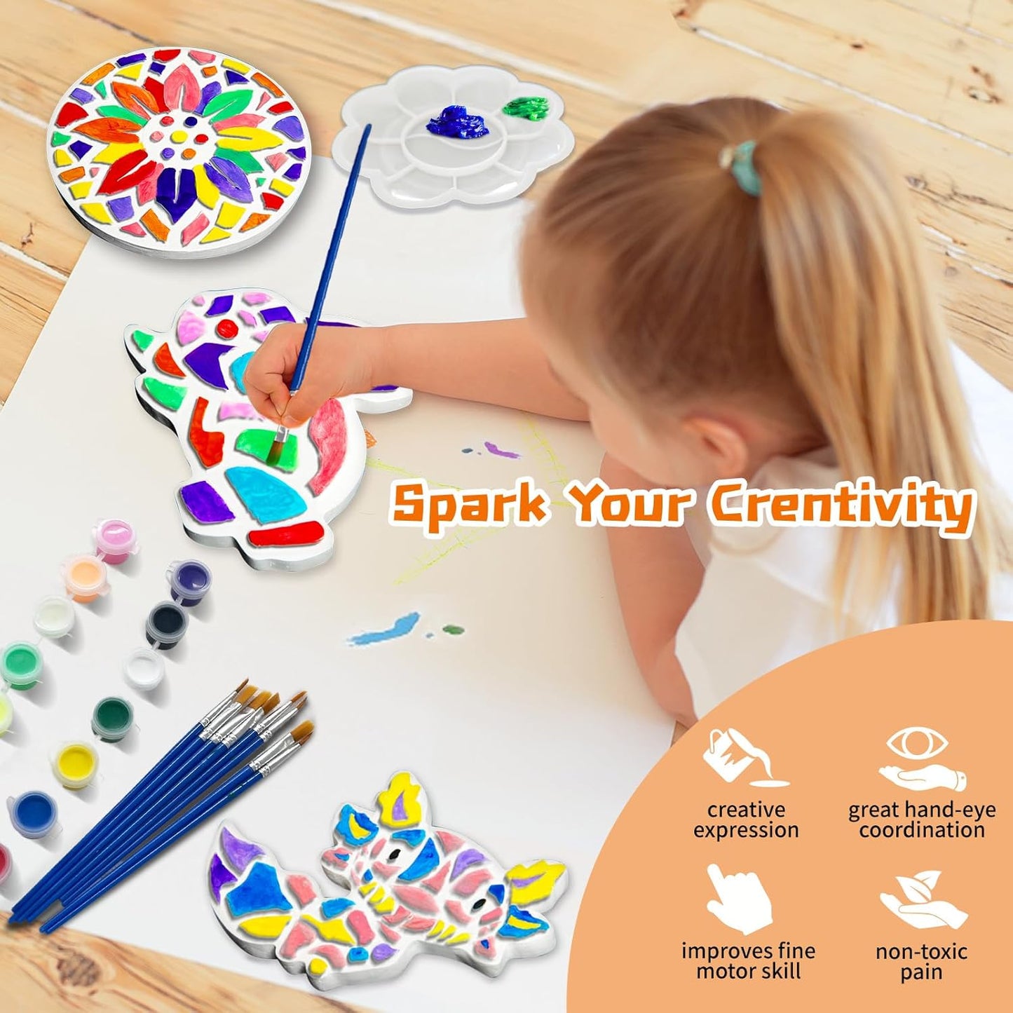 EggSun 8Pcs Stepping Stones Painting Craft Kit for Kids 4 8 6, DIY Garden Stones Outdoor Paint Your Own Ceramic Rainbow Arts and Crafts for Boys Girls Ages 4 7 9 10 12 Birthday Gifts