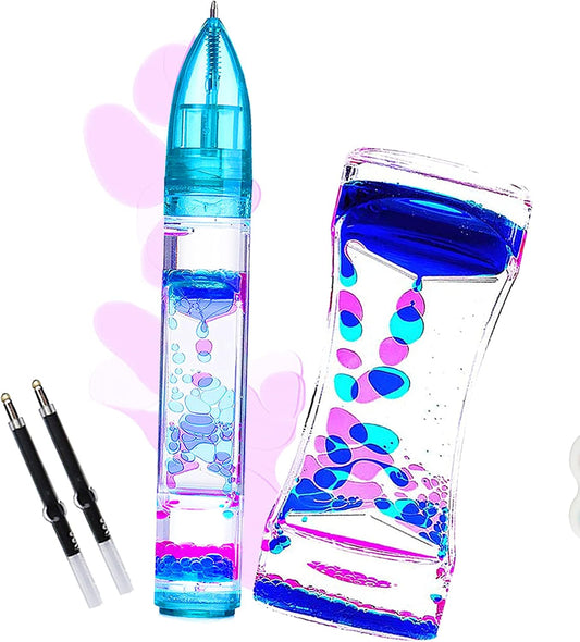 Liquid Motion Bubbler Set Sensory Toys for Kids and Adults - Colorful Liquid Motion Timer Pens Fidget Toys，for Stress and Anxiety Relief Office Desk Novelty Toys