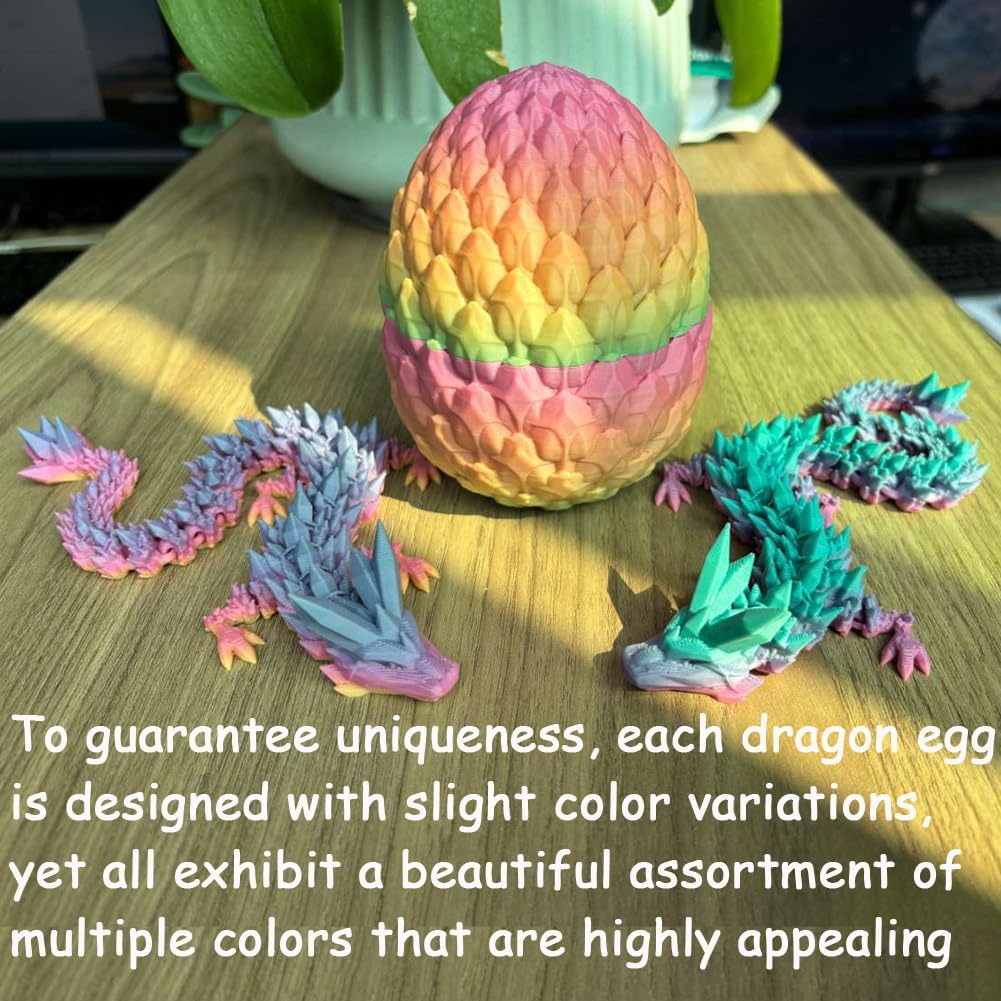 3D Printed Dragon Egg, Mystery Crystal Dragon Egg Fidget Toys Surprise, Easter Eggs Articulated Crystal Dragon Eggs With Dragon Inside (Colorful)