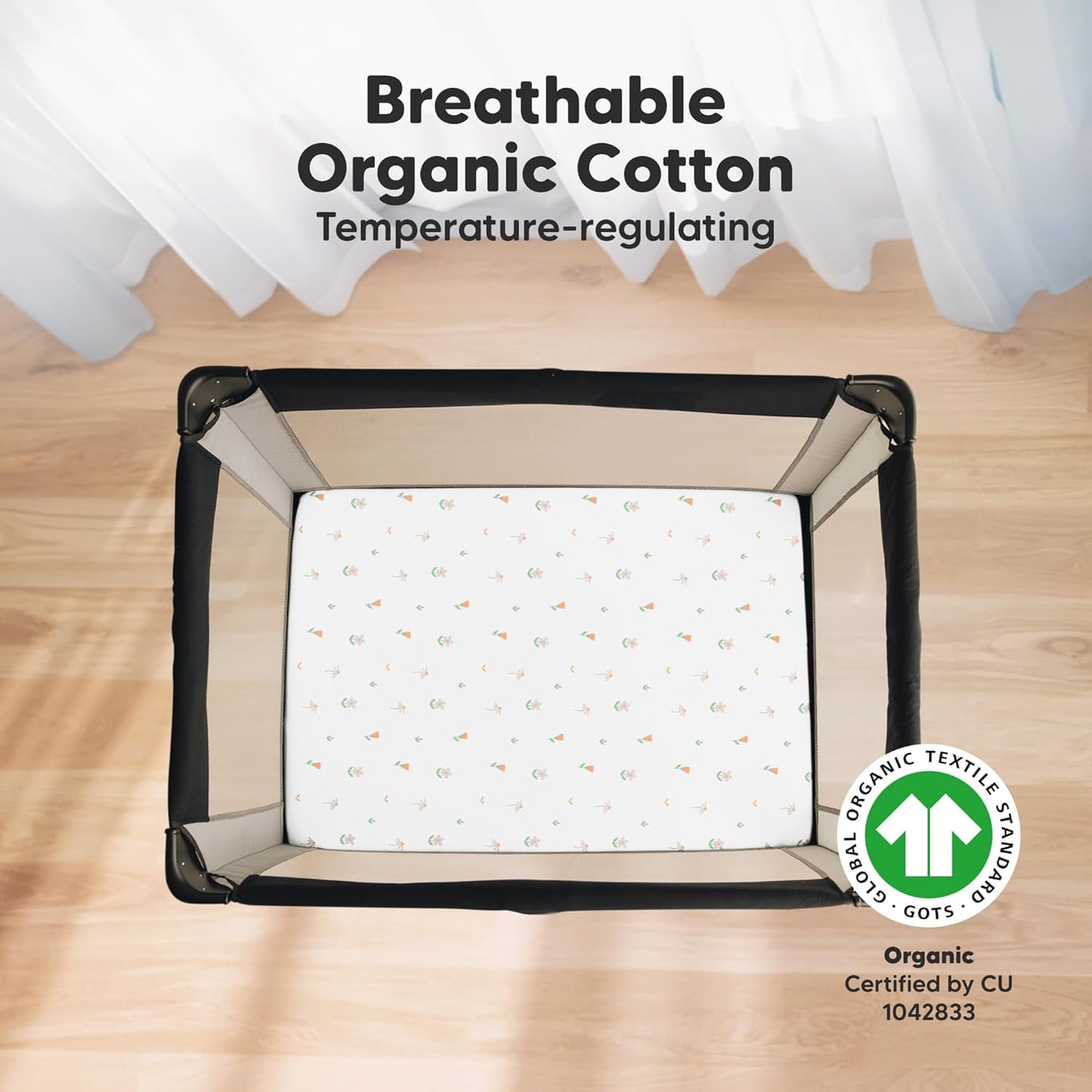 2-Pack Mini Crib Sheets Fitted - 38x26 Pack N Play Sheets for Pack and Play Mattress, Organic Cotton, Soft & Breathable Playard Bedding, Neutral Mini Toddler Bed Cover for Boys, Girls (Wildflowers)