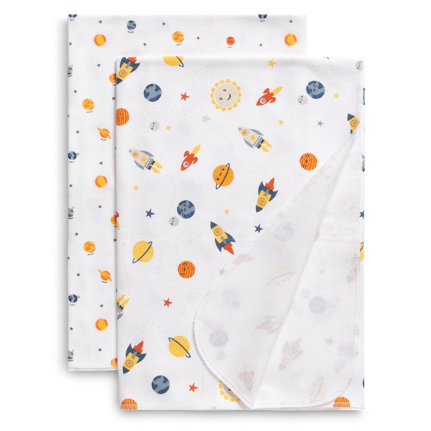 Delta Children 100% Cotton Flannel Baby Receiving Blankets for Girls and Boys – 30x30 Inches (Pack of 2), Space Exploration