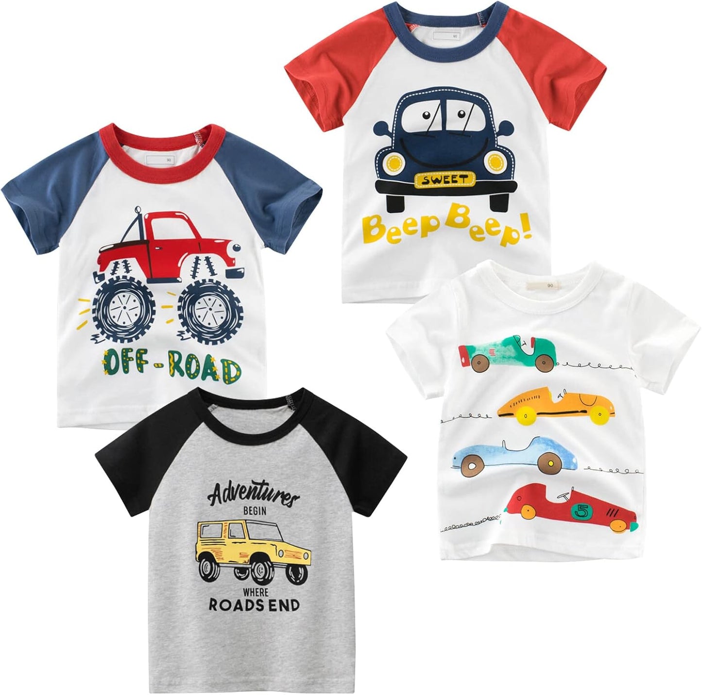 Boys' 4-Pack Excavator Short Sleeve Crewneck T-Shirts Top Tee Size 2-7 Years Toddler Boys' Value Pack Cotton T-Shirt