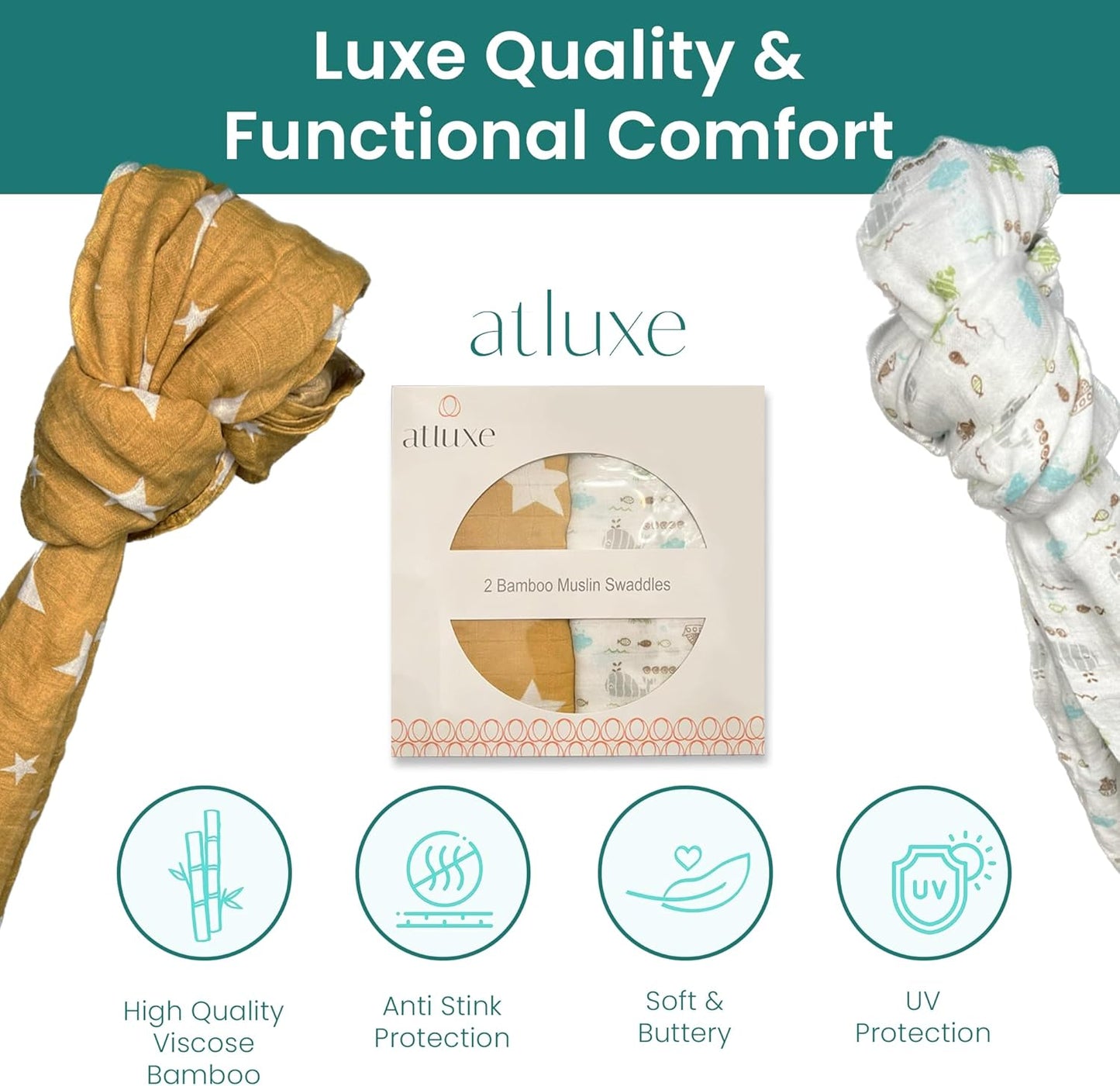 Premium Baby Swaddle Blanket - 2 Pack Muslin Swaddle Blankets Neutral, Softness Upgrade, Breathable 47''x47'' Nursery Wrap for Boys & Girls - Unisex, 70% Viscose from Bamboo, 30% Cotton (Tan)