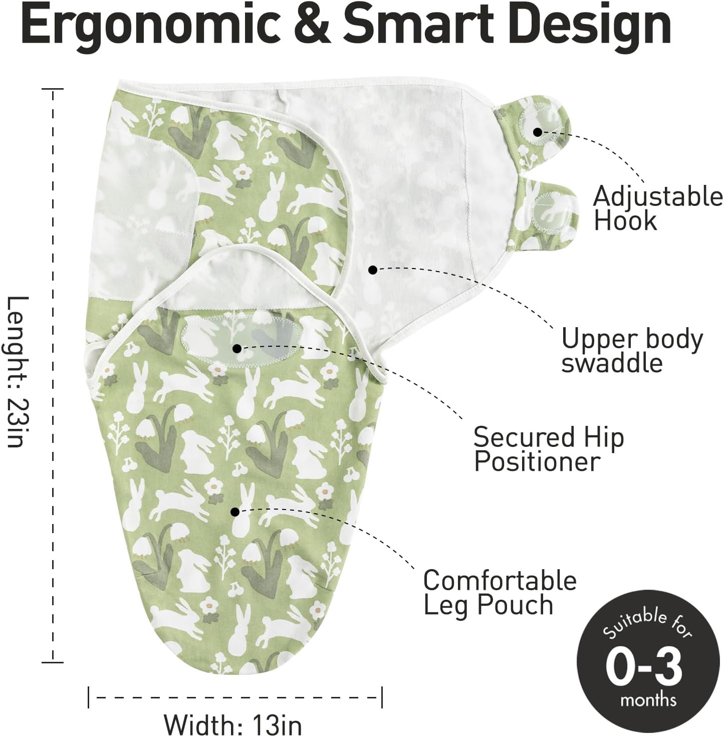 GLLQUEN BABY Swaddle Blanket Sleep Sacks for Newborn - Baby Swaddles 0-3 Months, 3-Pack Newborn Swaddling Sack, Cute Rabbit,Swaddle Wrap, Baby Essentials, Registry & Gift (Small/Medium)