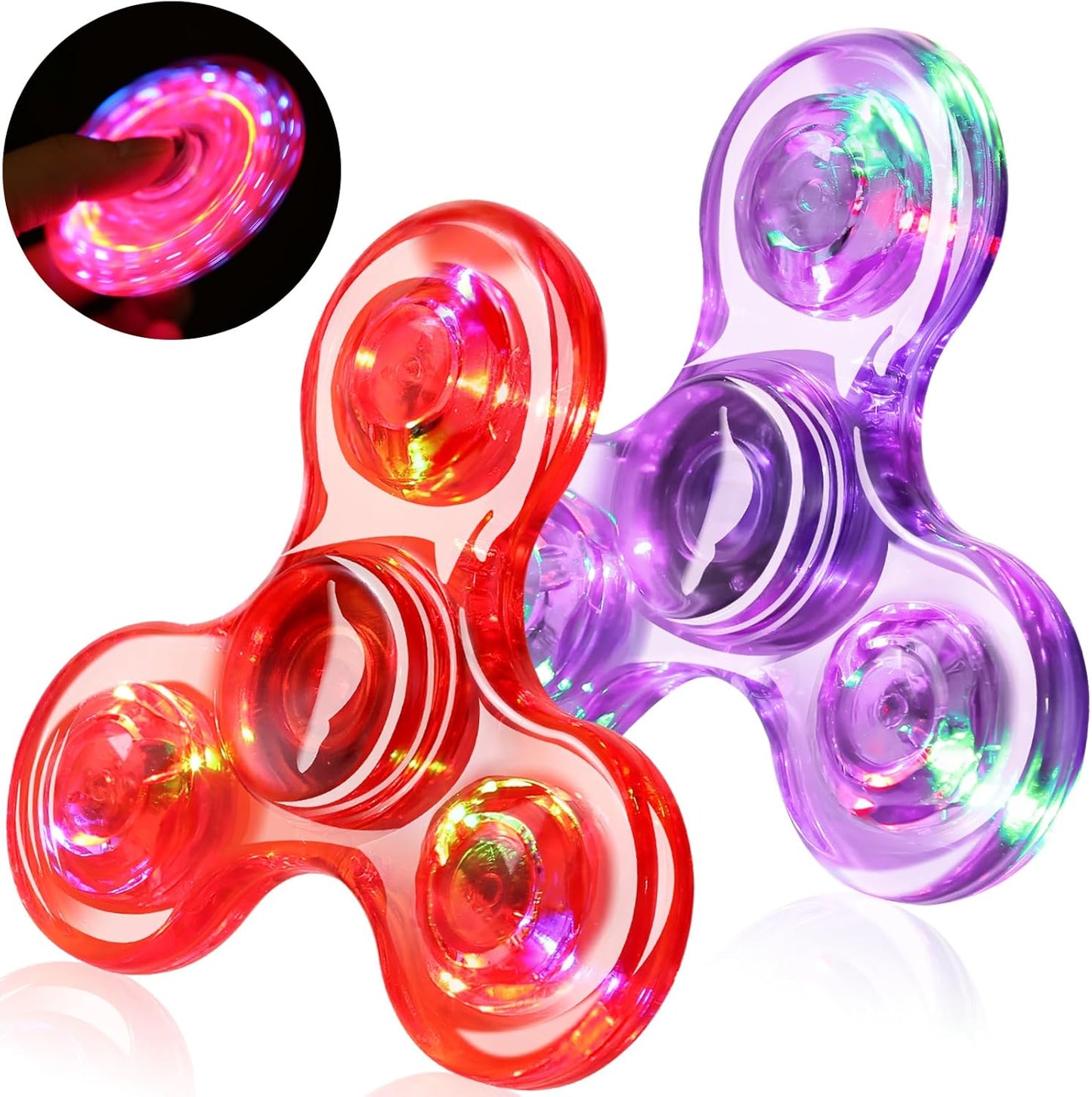 SCIONE 2Pack Fidget Spinners for Kids, LED Light up Sensory Fidget Toys for Kids Adults, Glow in The Dark Toys for Teens Boys Girls Halloween Classroom Prizes, ADHD Stress Anxiety Relief Fidgets