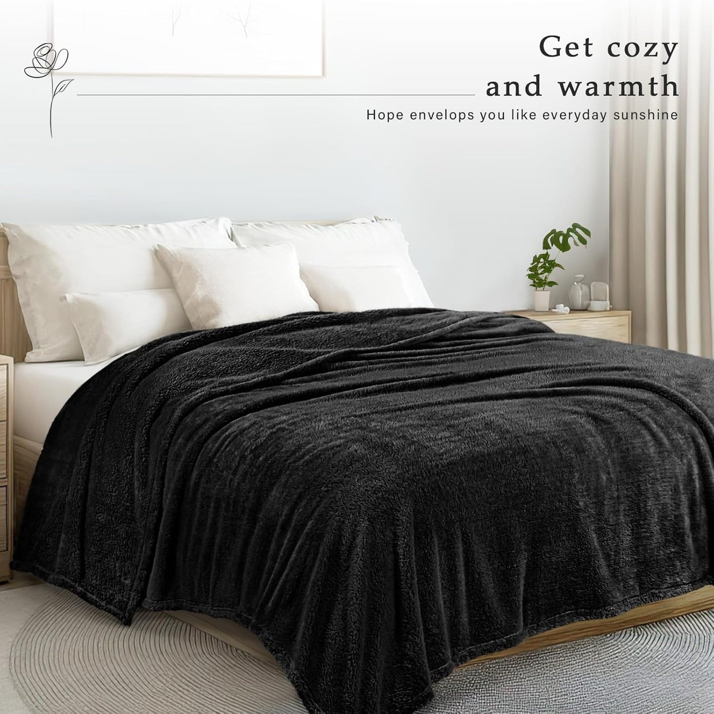 Exclusivo Mezcla Twin Size Flannel Fleece Blanket, Super Soft Velvet Plush Bed Blanket, Fuzzy Cozy and Warm for All Seasons, 60x80 Inches, Black