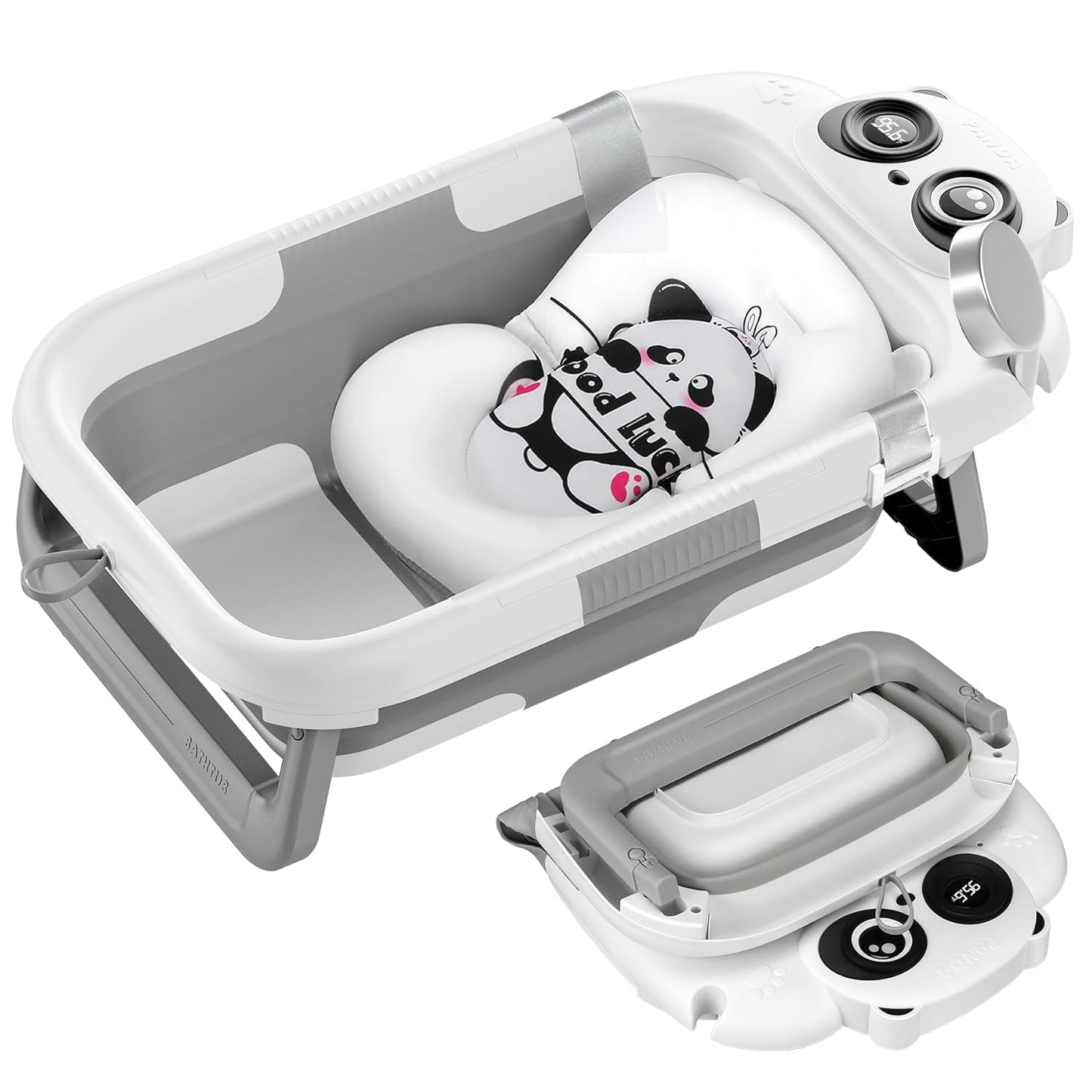 Foldable Baby Bathtub, Lightweight Bathtub for Infants to Toddlers with Soft Cushion & Thermometer, Portable Baby Tub Newborn to Toddler 0-36 Months(Grey)