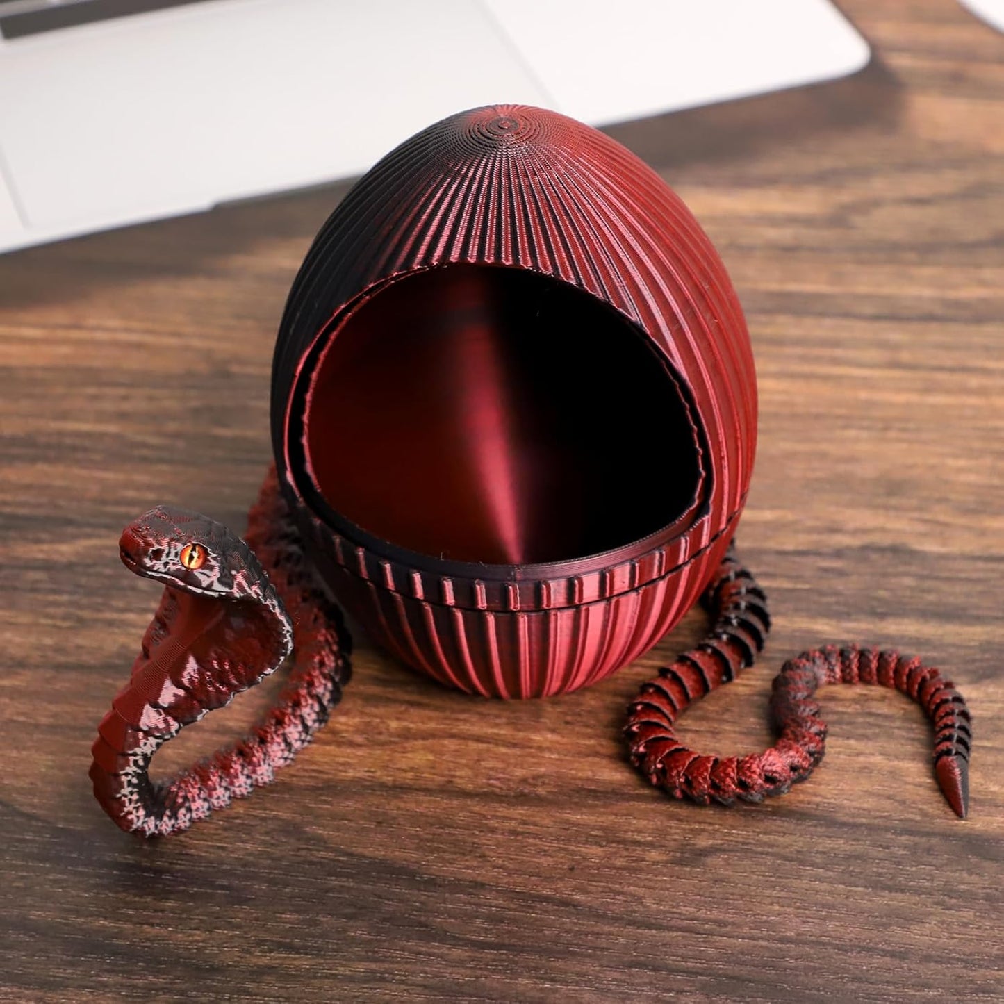 3D Printed Snake Egg, 3D Printed Fidget Animals,3D Crystal Snake Flexible Joints Home Decor Executive Desk Toys,Home Office Decor Executive Desk Toys for Autism/ADHD (Black+Egg)
