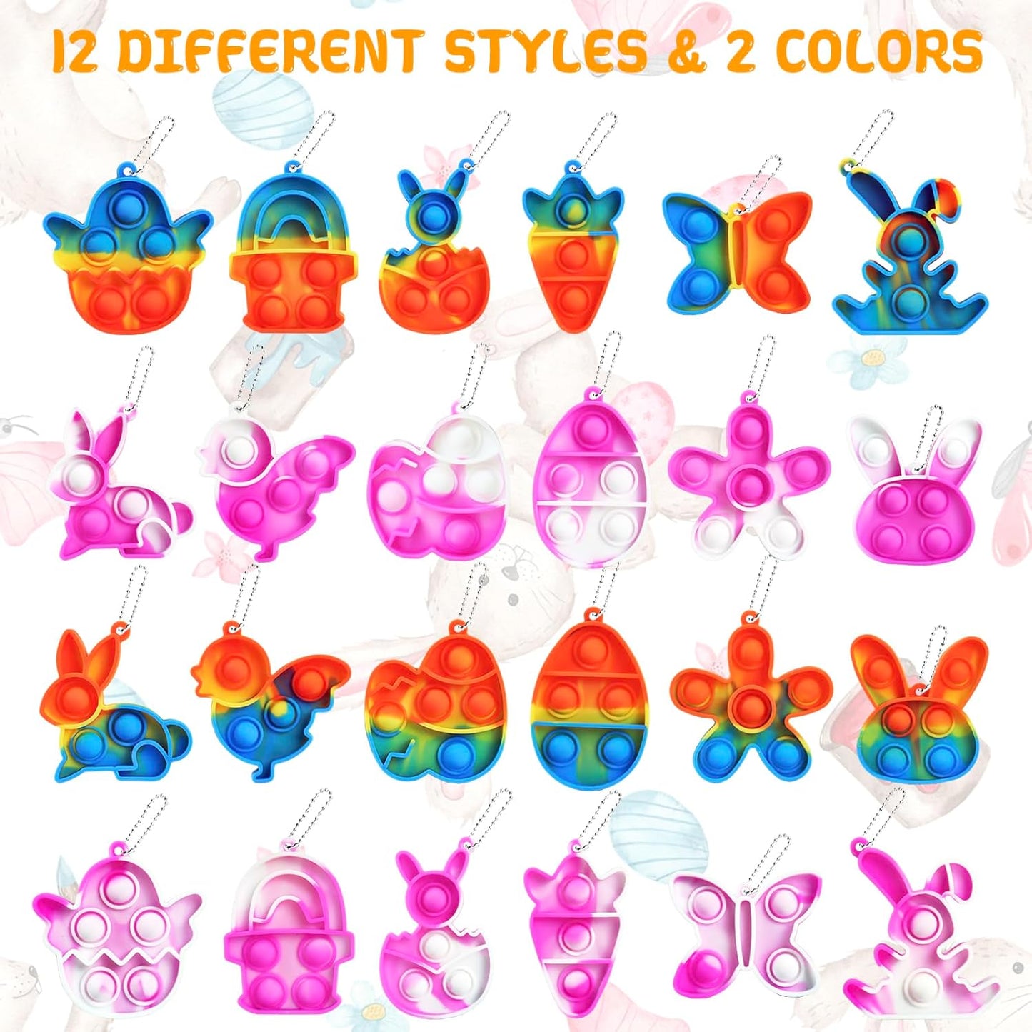 24Pcs Easter Pop Fidget Toys, Mini Easter Simple Pop Fidget Toys for Kids Boys Girls Toddlers Easter Basket Stuffers Gifts Egg Fillers Party Favors
