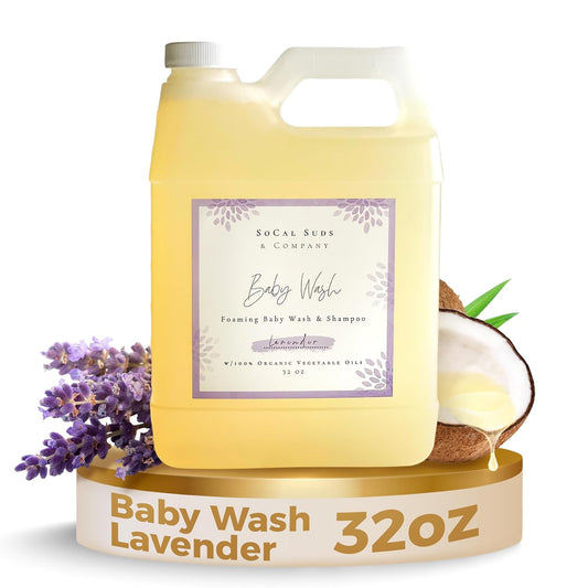 SoCal Suds & Company - 2-in-1 Organic Foaming Baby Shampoo & Body Wash Castile Soap Refill - Gentle Body Soap and Shampoo for Sensitive Skin - Nourishing Ingredients - Newborn Baby - Lavender, 32oz