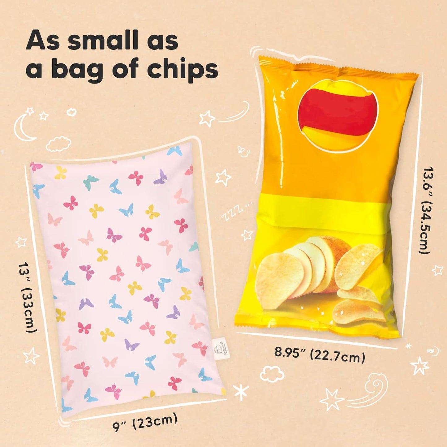 Mini Toddler Pillow with Pillowcase - 9x13 My Little Dreamy Travel Kids Pillow for Sleeping, Toddler Bed, Small, Tiny, Organic Cotton Pillowcase, Soft & Breathable, Kids 2-4 Years Old (Flutter)