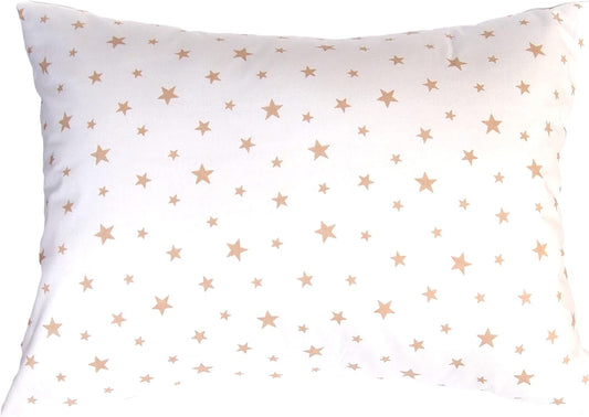 Toddler Pillow Case 13 x 18 - Star Pillow Case Cover Travel Size, Cotton Toddler Pillowcase Star, Baby Cover Pillow Case - Beige Star on White