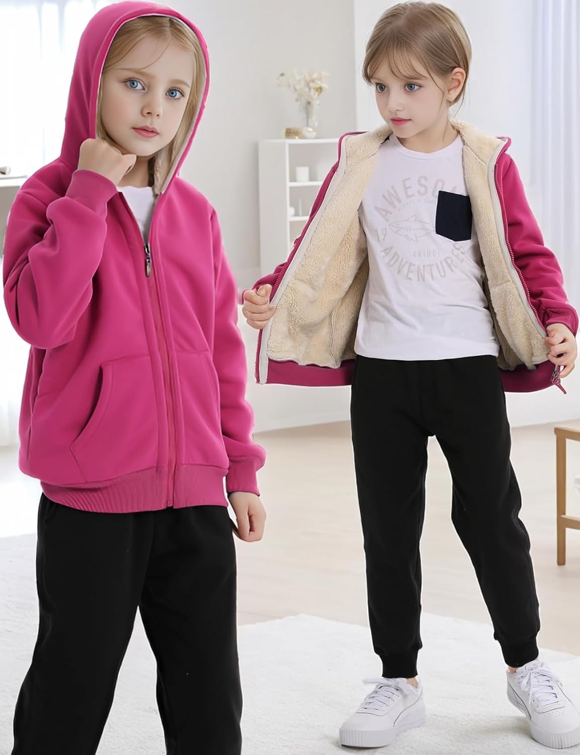 Gihuo Unisex Boy's Girls Winter Warm Sherpa Lined Zip Up Sweatshirt Fleece Jacket Kid's Hoodie Outerwear