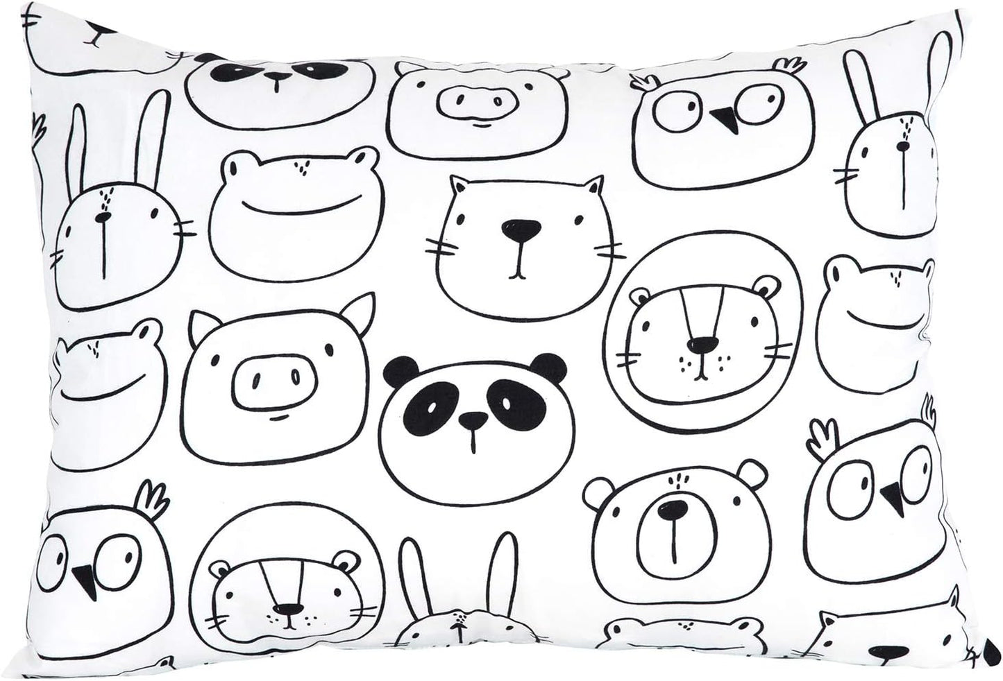 100% Cotton Toddler Pillowcase by ADDISON BELLE - Fits Both 13"x18" and 14"x19" Pillows - Soft, Durable & Breathable (Monochrome Animals)
