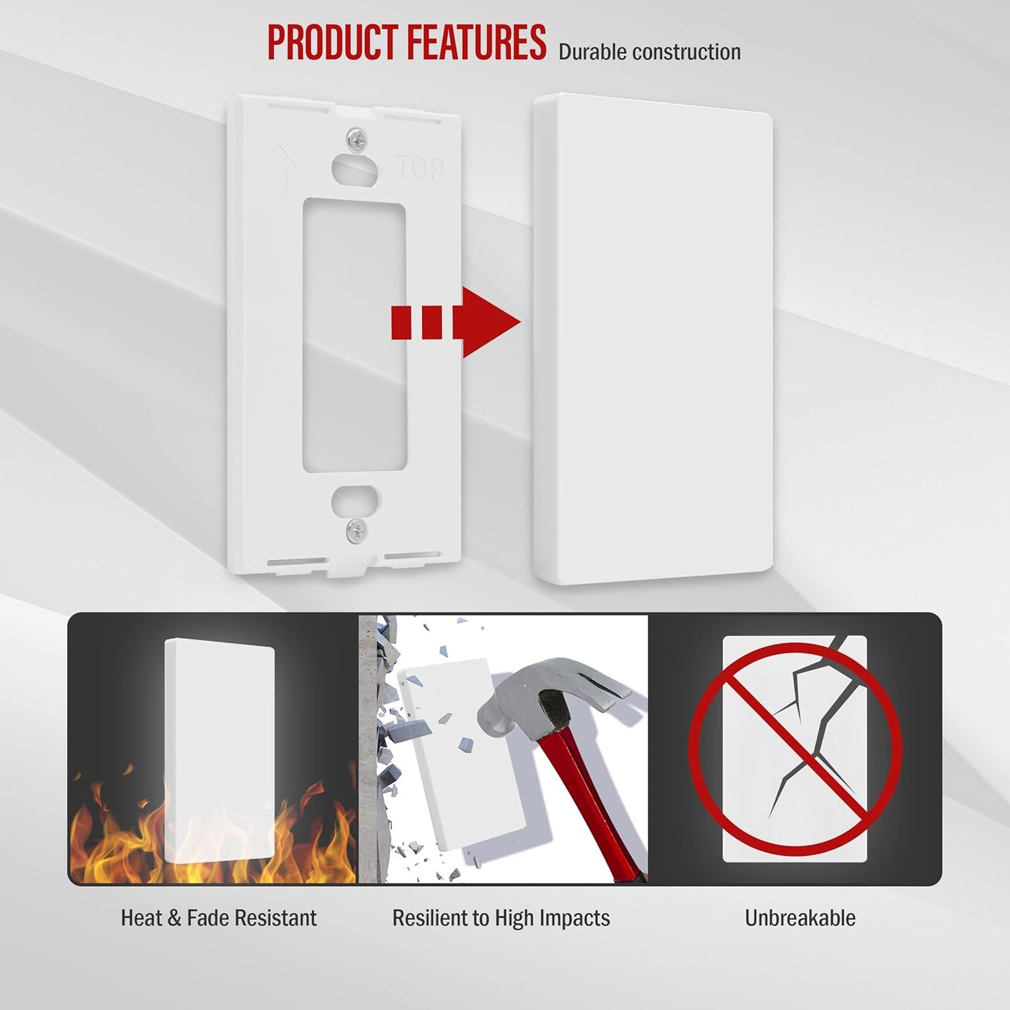 ENERLITES SI8801-W-5PCS, Screwless Blank Wall Plate, Child Safe Blank Device Outlet Cover, Standard Size, 1-Gang 4.68" x 2.93", Polycarbonate Thermoplastic, UL Listed, Glossy, White, 5 pack