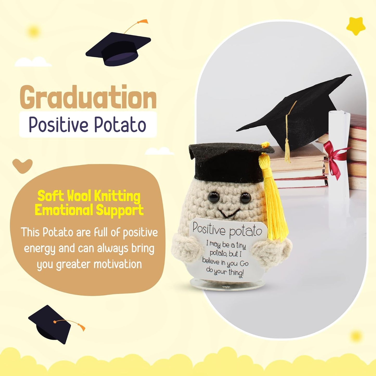 Graduation Gifts Positive Poato with Stand. Graduation Decorations, 2024 Graduation Gift. Office Desk Decor, Co Worker Gifts. Enouraging Emotional Su