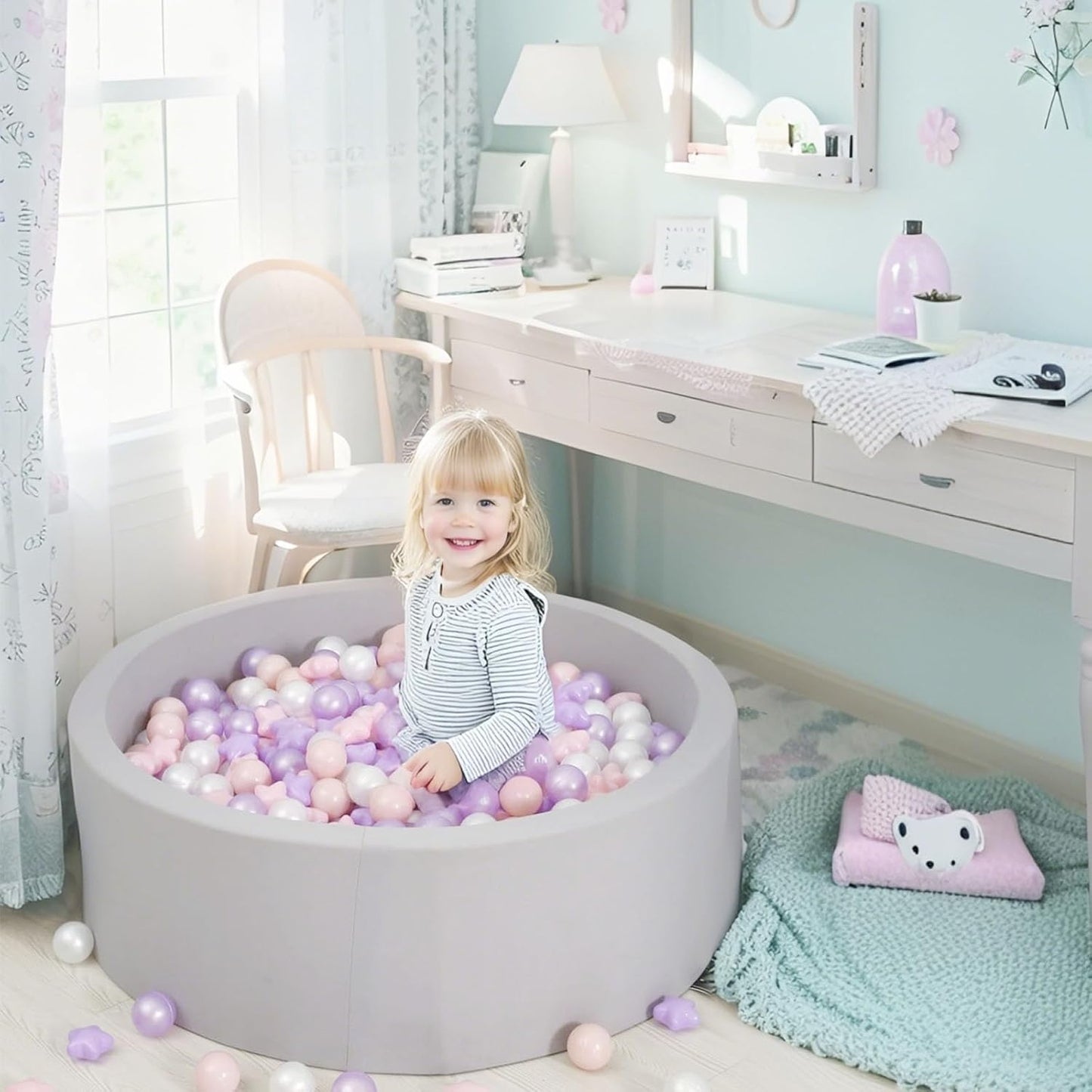 GOGOSO Balls for Ball Pit - Plastic Ball for Toddlers 1-3, Baby Kids Ball Pool Decoration 50 100 200 300 500 1000 (A Purple+Pink+White+Clear, 50 Balls)