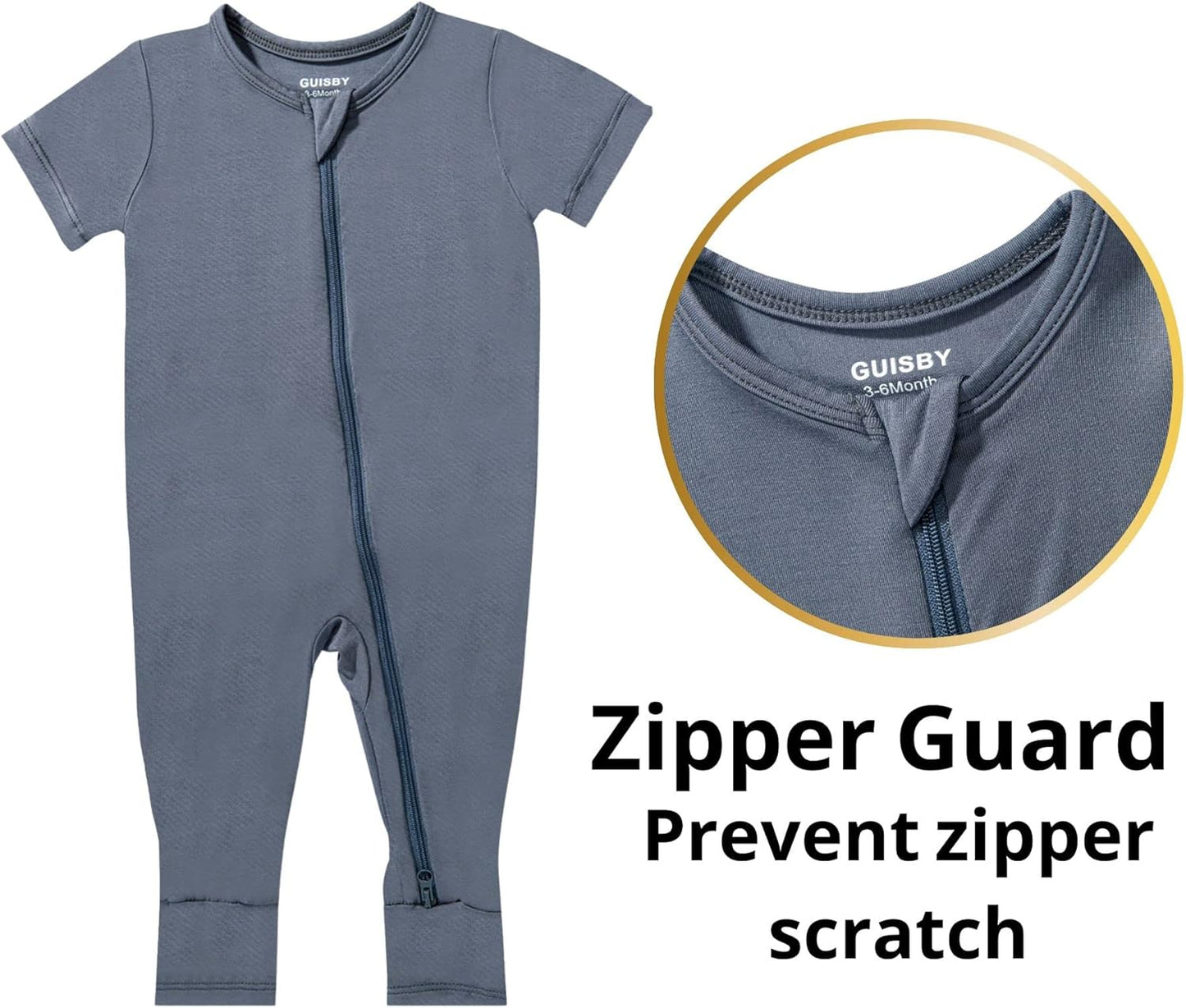 GUISBY Rayon Made from Bamboo Baby Pajamas, Summer Short Sleeve Footless Rompers, 2 Way Zipper Sleeper