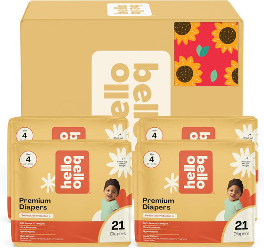 Hello Bello Diapers, Size 4 (22-37 lbs) Flower Child, 84 Count Value Pack of Premium Disposable Baby Diapers, Hypoallergenic with Soft, Cloth-Like Feel