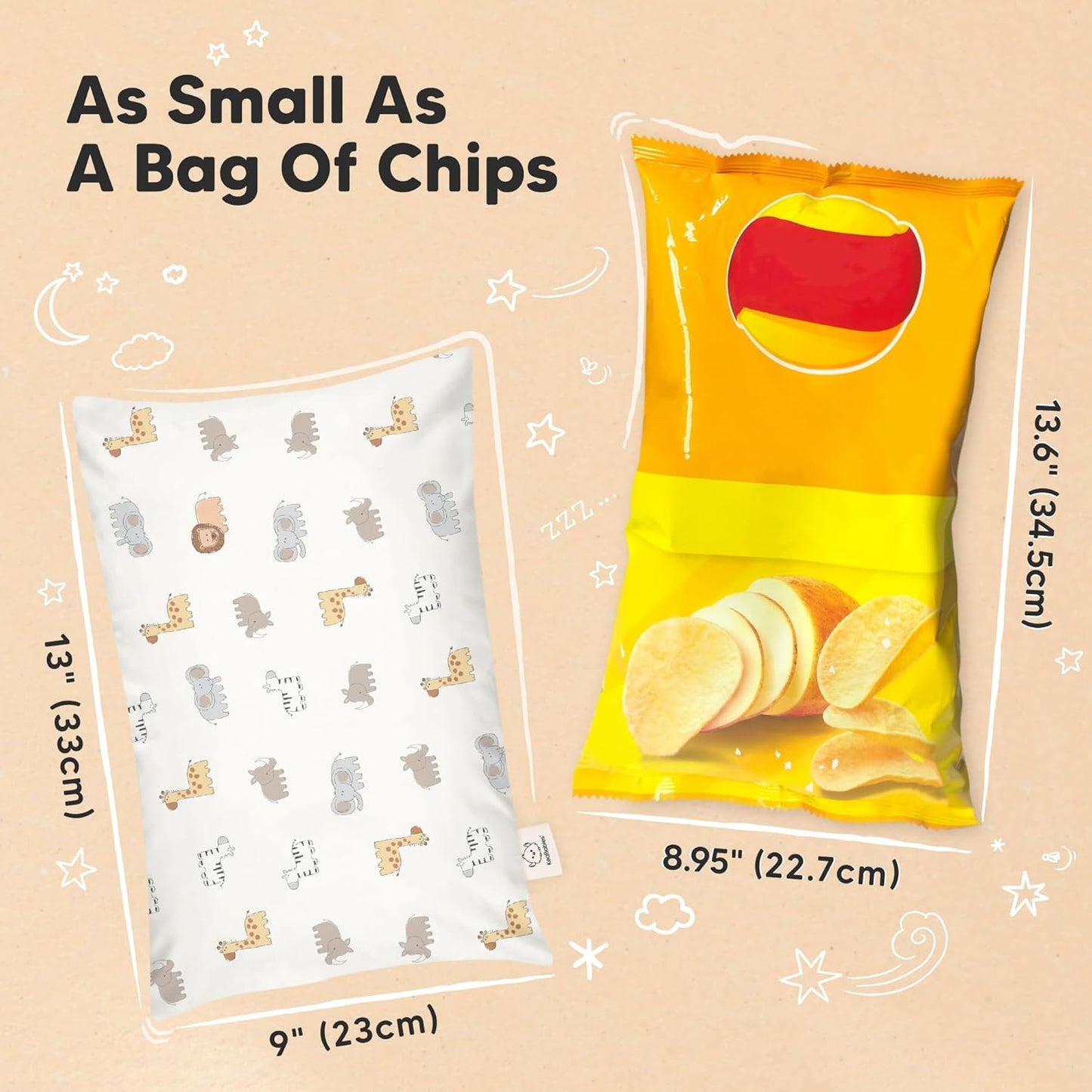 Mini Toddler Pillow with Pillowcase - 9x13 My Little Dreamy Travel Kids Pillow for Sleeping, Toddler Bed, Small, Tiny, Organic Cotton Pillowcase, Soft & Breathable, Kids 2-4 Years Old(Safari Echo)