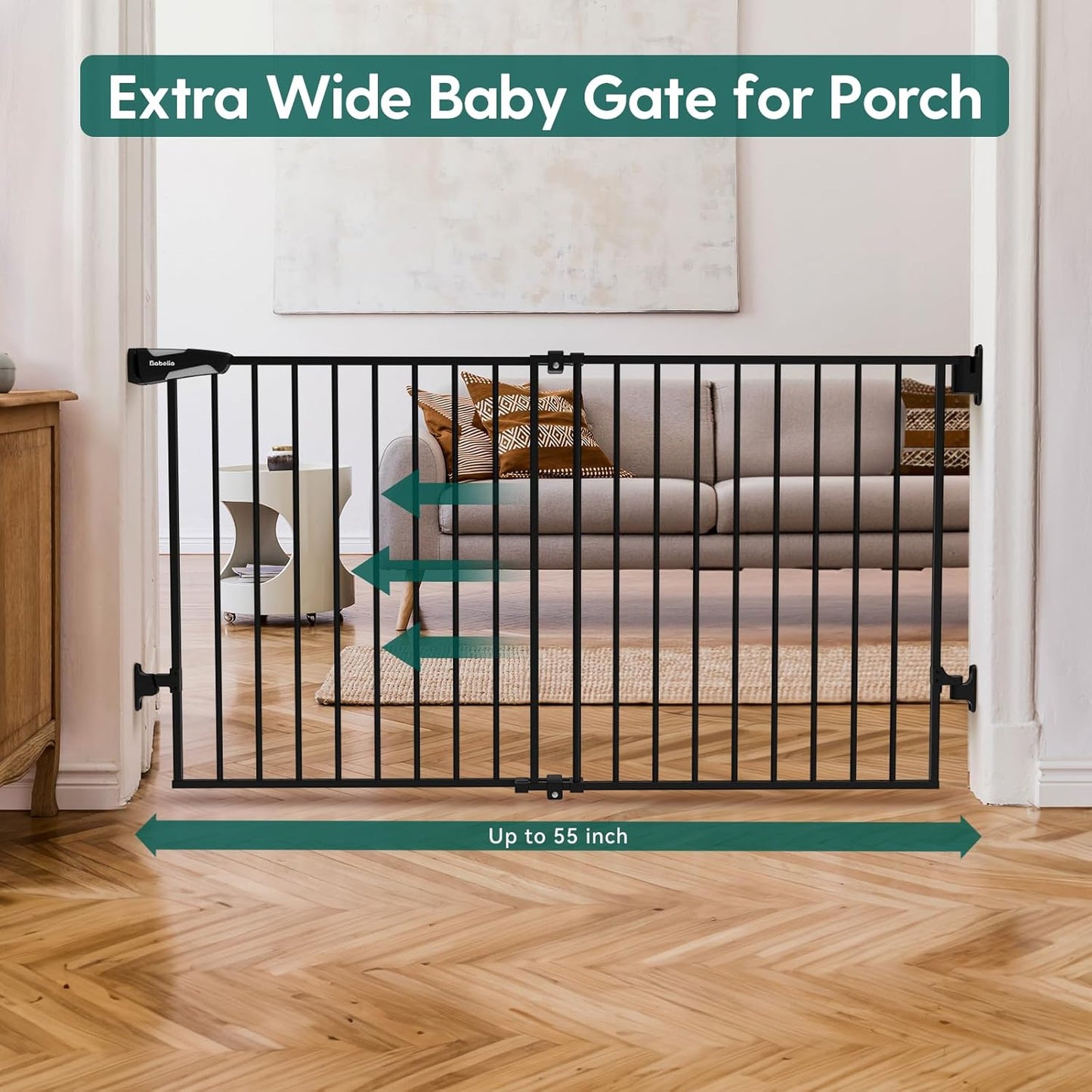 Babelio 31.5-55" No Bottom Bar Baby Gate Extra Wide, 2-in-1 Auto Close Dog Gate for The House, Stairs and Doorways, with Large Walk Thru Door, Black