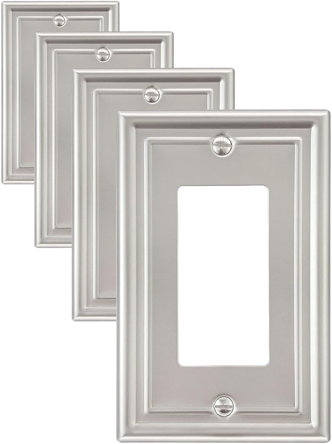 4-Pack Decorator Wall Plate, Satin Nickel Electrical Outlet Cover Plate for Receptacle, Dimmer Switch, GFCI Outlet, Midsize, A035 Series