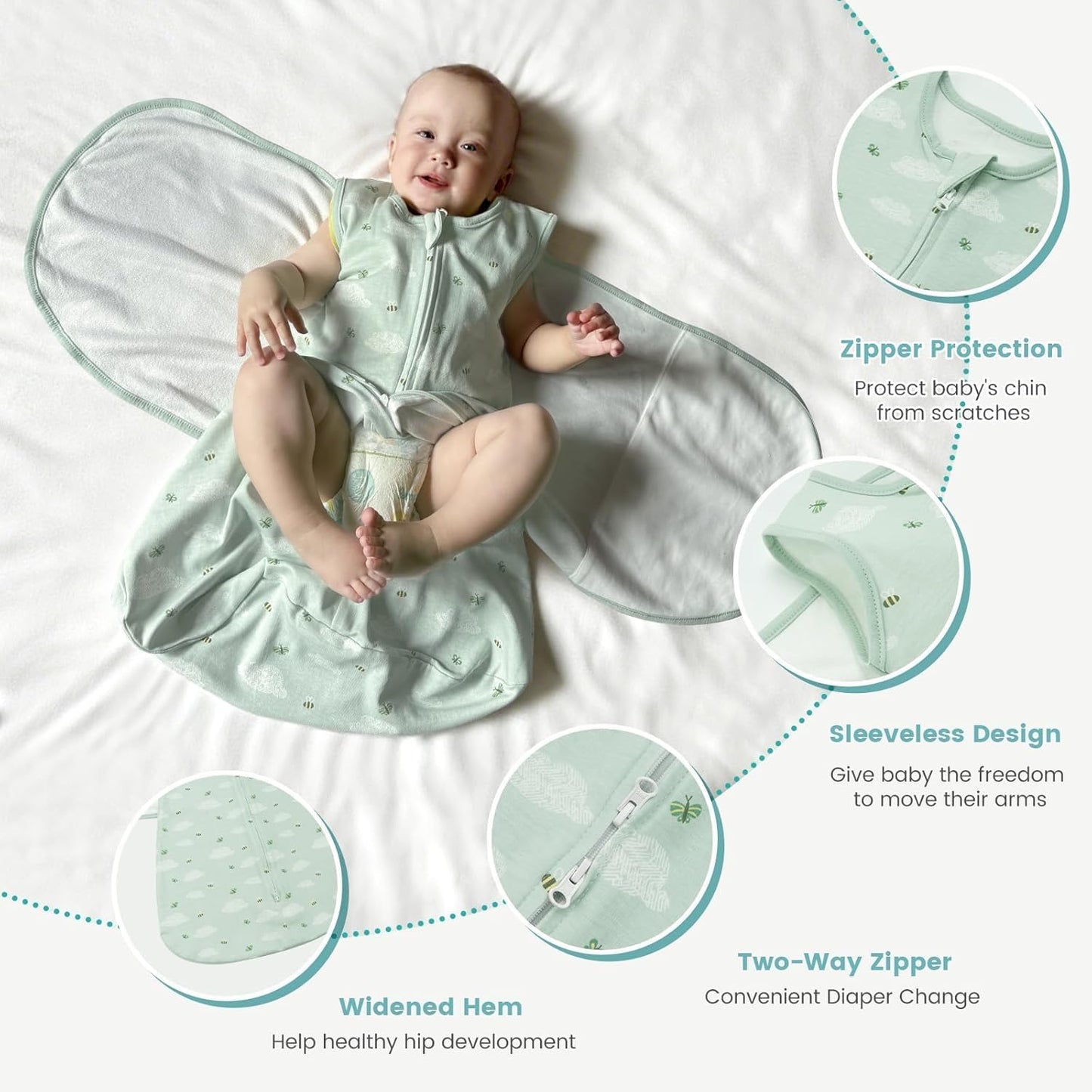 Newborn Baby Swaddle Sleep Sack 100% Cotton 1.0 Tog Wearable Blanket for 0-3, 3-6, 6-12 Months Transition Swaddler Wrap 2 Way Zip Adjustable, Easy Diaper Change, Soft & Breathable Sleepsuit