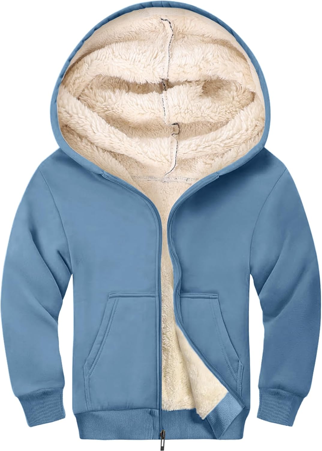 Gihuo Unisex Boy's Girls Winter Warm Sherpa Lined Zip Up Sweatshirt Fleece Jacket Kid's Hoodie Outerwear