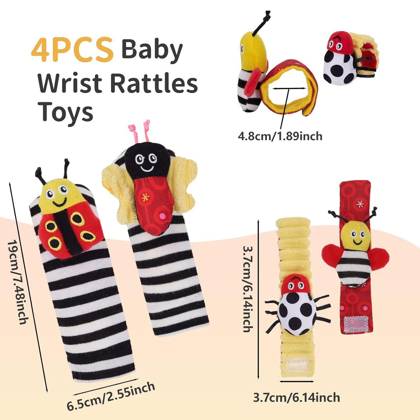 Baby Wrist Rattle Socks and Rattles Gift Set Cartoon Baby Socks Babies Toys for Toddlers 1-3 Year Old Newborn Sensory Toys 3-6 Months Early Learning Toys Babies Shower Gifts for Boys Girls