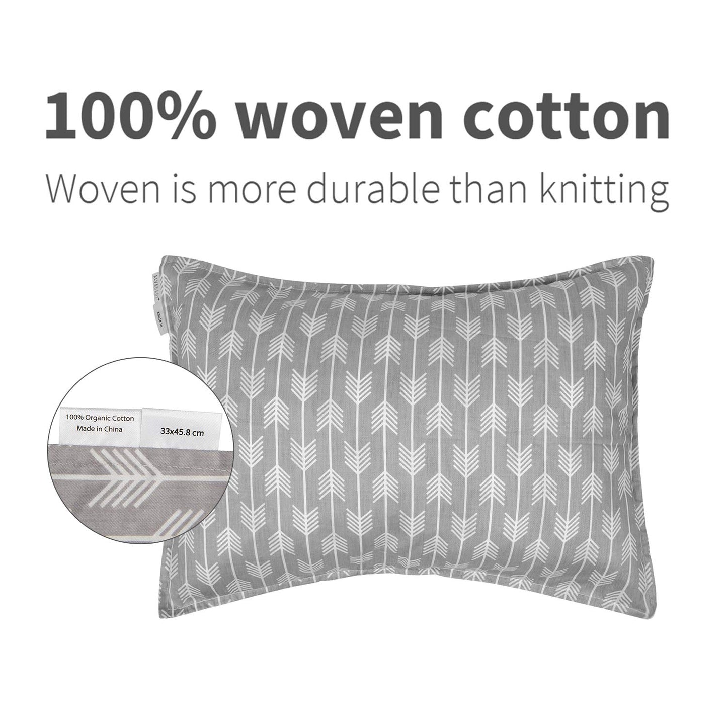 ALVABABY Toddler Pillowcases 2 Pack Organic Cotton Kids Pillow Cover Fit 13"x 18" or 12"x16" Envelope for Girl Boy Sleepy Travel