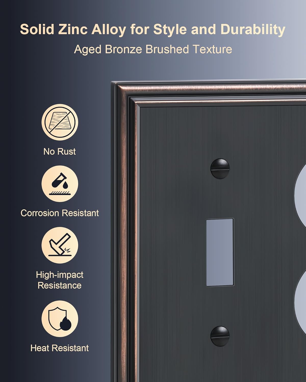 2-Pack Combo Toggle/Duplex Light Switch Cover Plate, Aged Bronze Wall Outlet Cover Plate, Decorative Wall Receptacle Cover for Electrical Outlets, Light Switch, Durable Solid Zinc Alloy